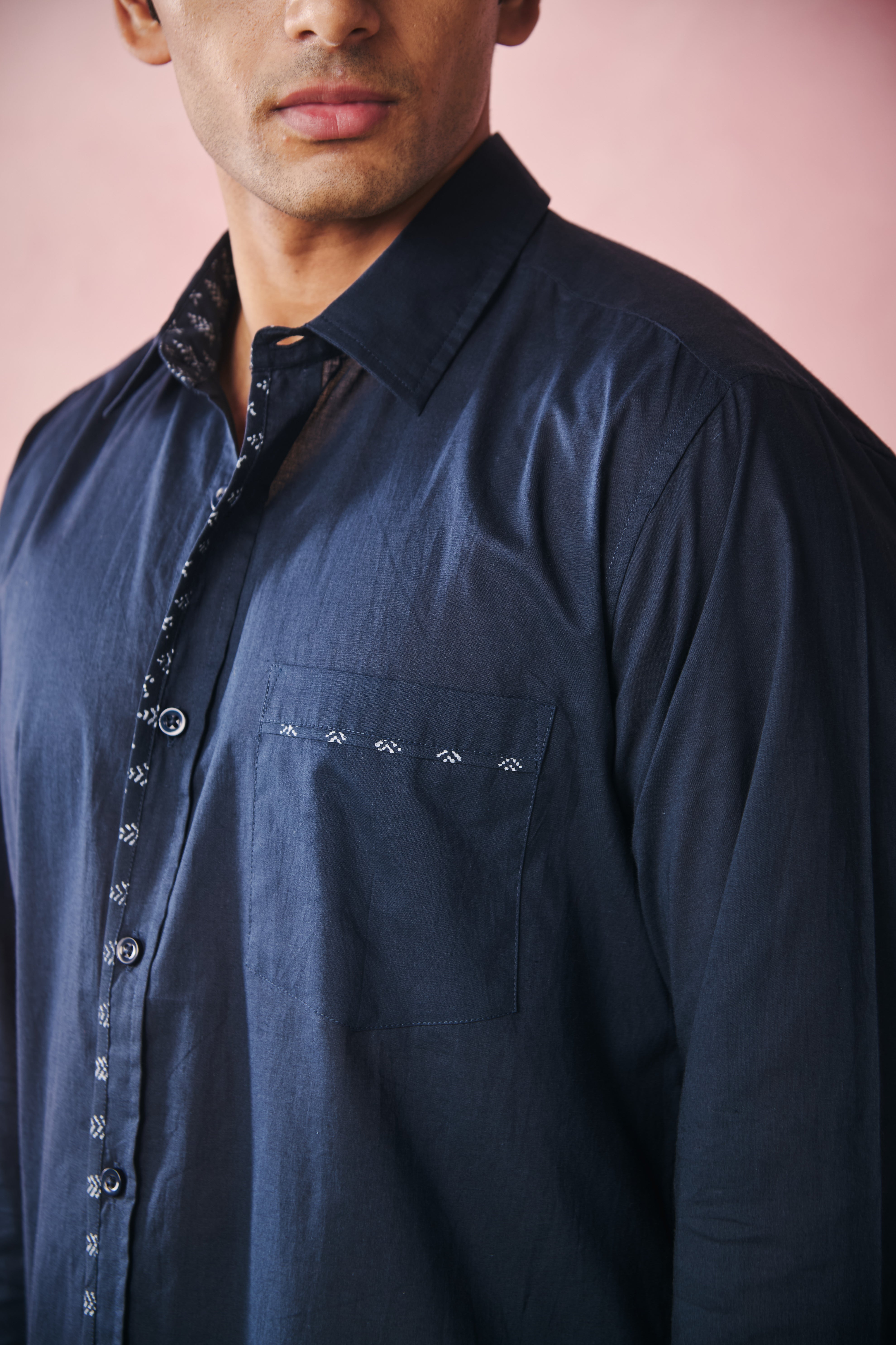 Full Sleeves Collar Shirt-Navy Blue