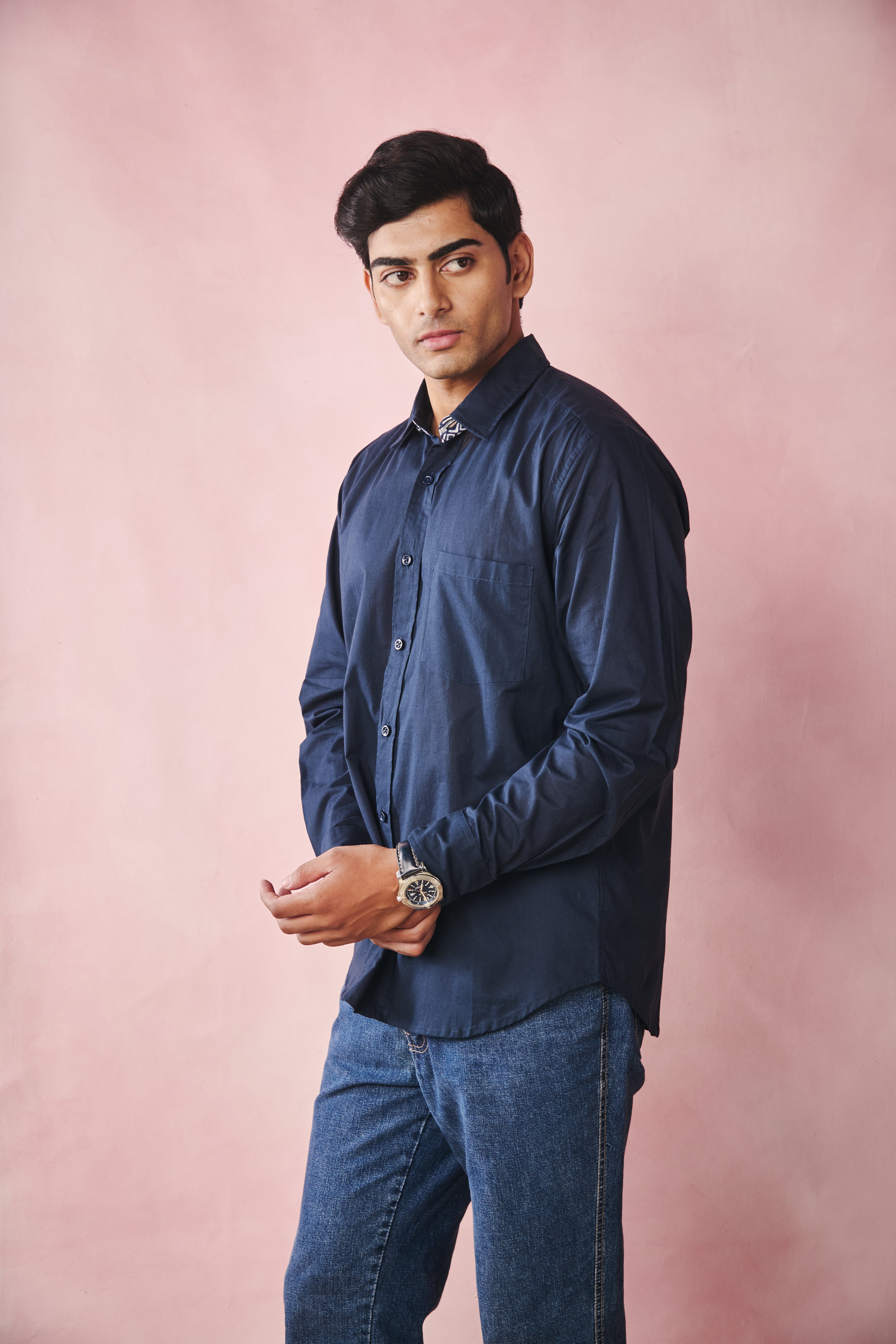 Full Sleeves Collar Shirt-Navy Blue