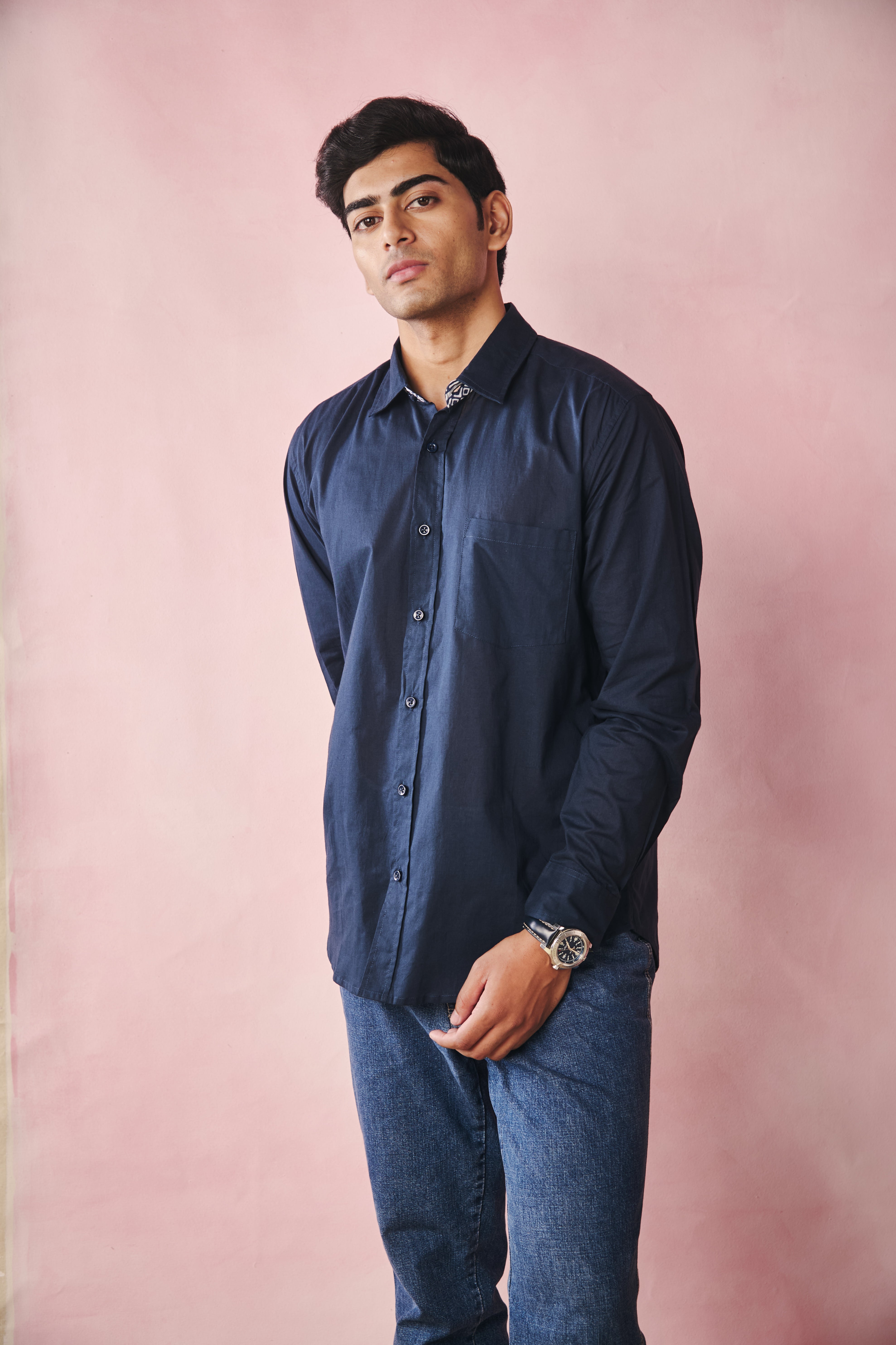 Full Sleeves Collar Shirt-Navy Blue