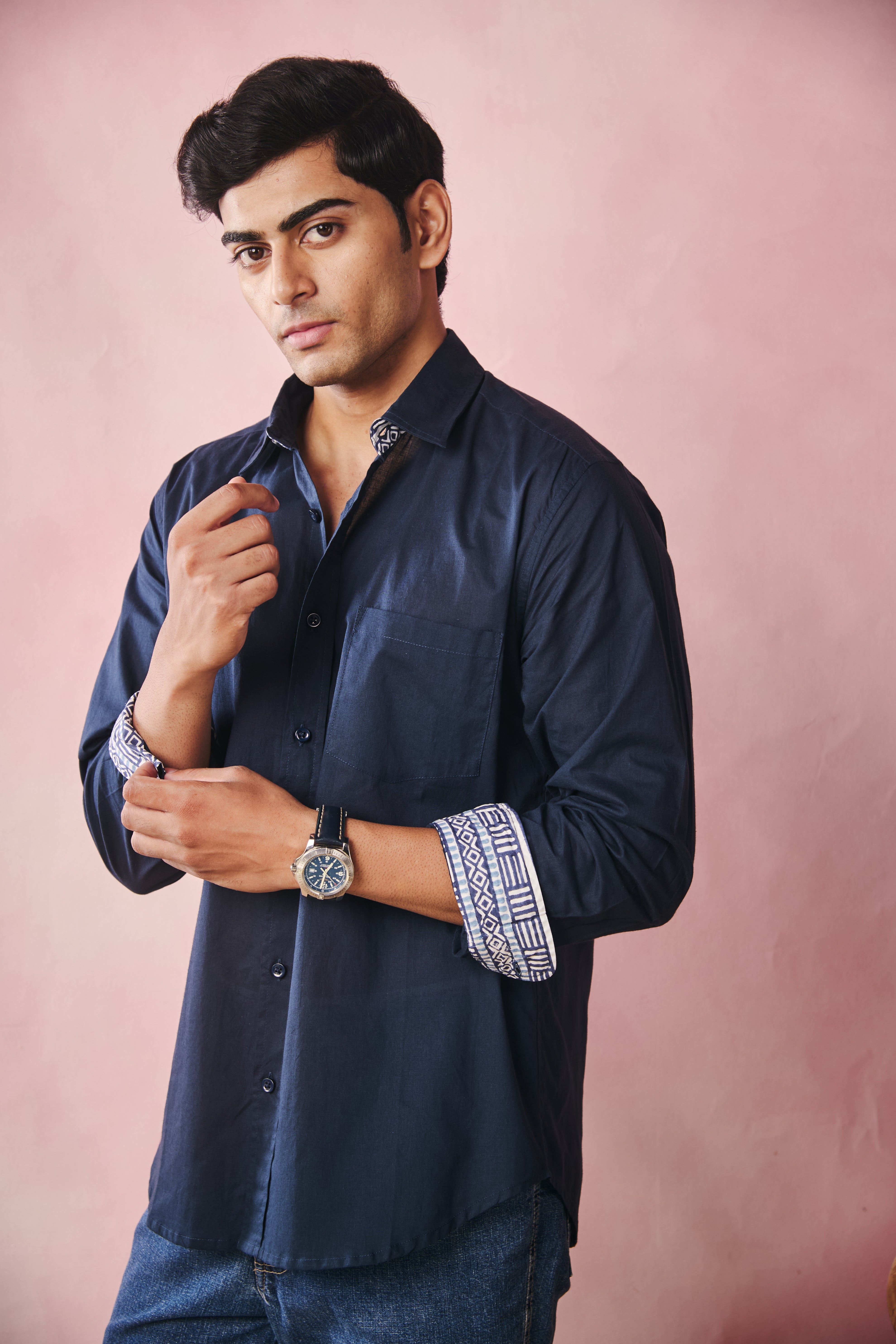 Full Sleeves Collar Shirt-Navy Blue