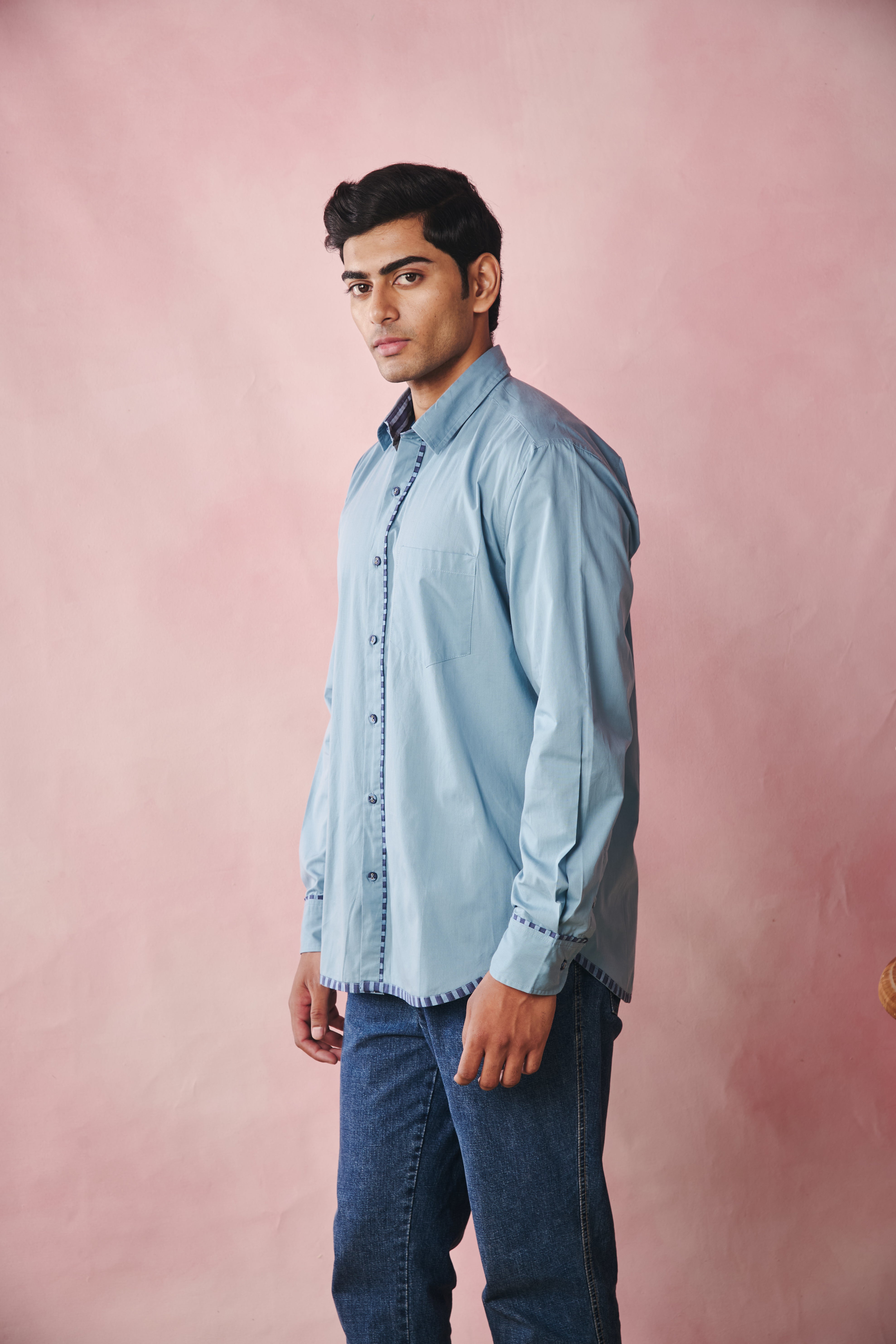 Full Sleeves Collar Shirt-Sky Blue
