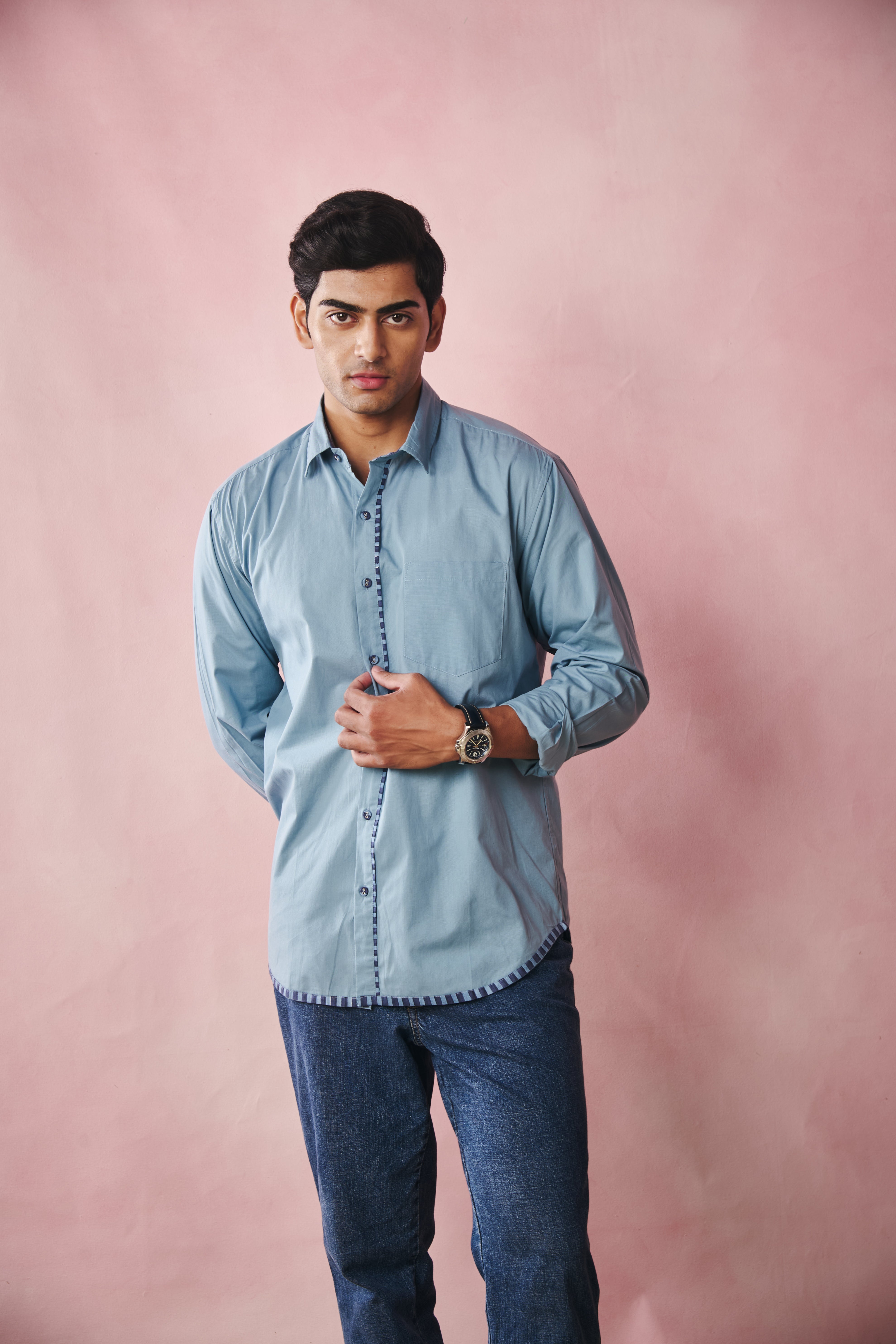 Full Sleeves Collar Shirt-Sky Blue