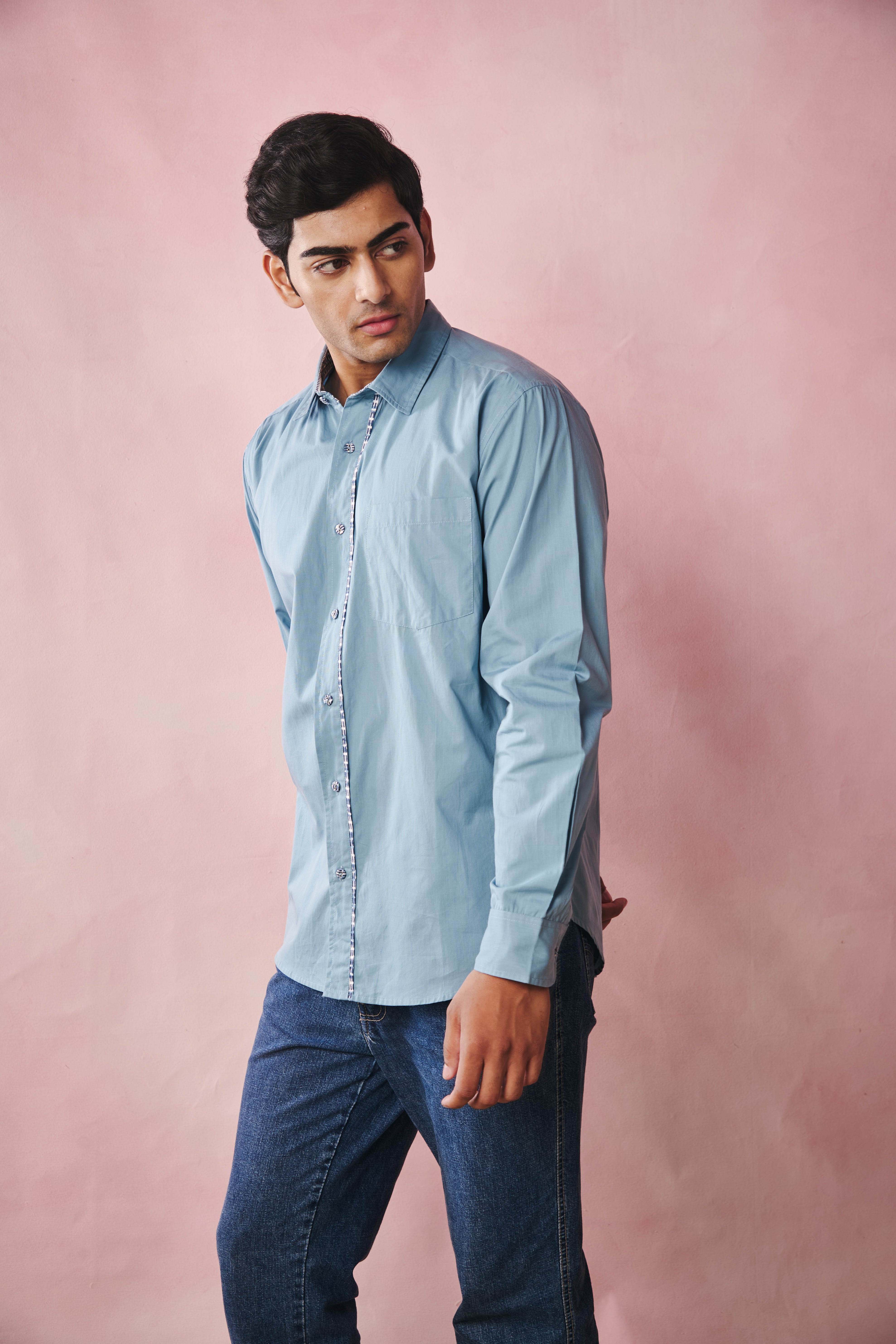 Full Sleeves Collar Shirt-Sky Blue