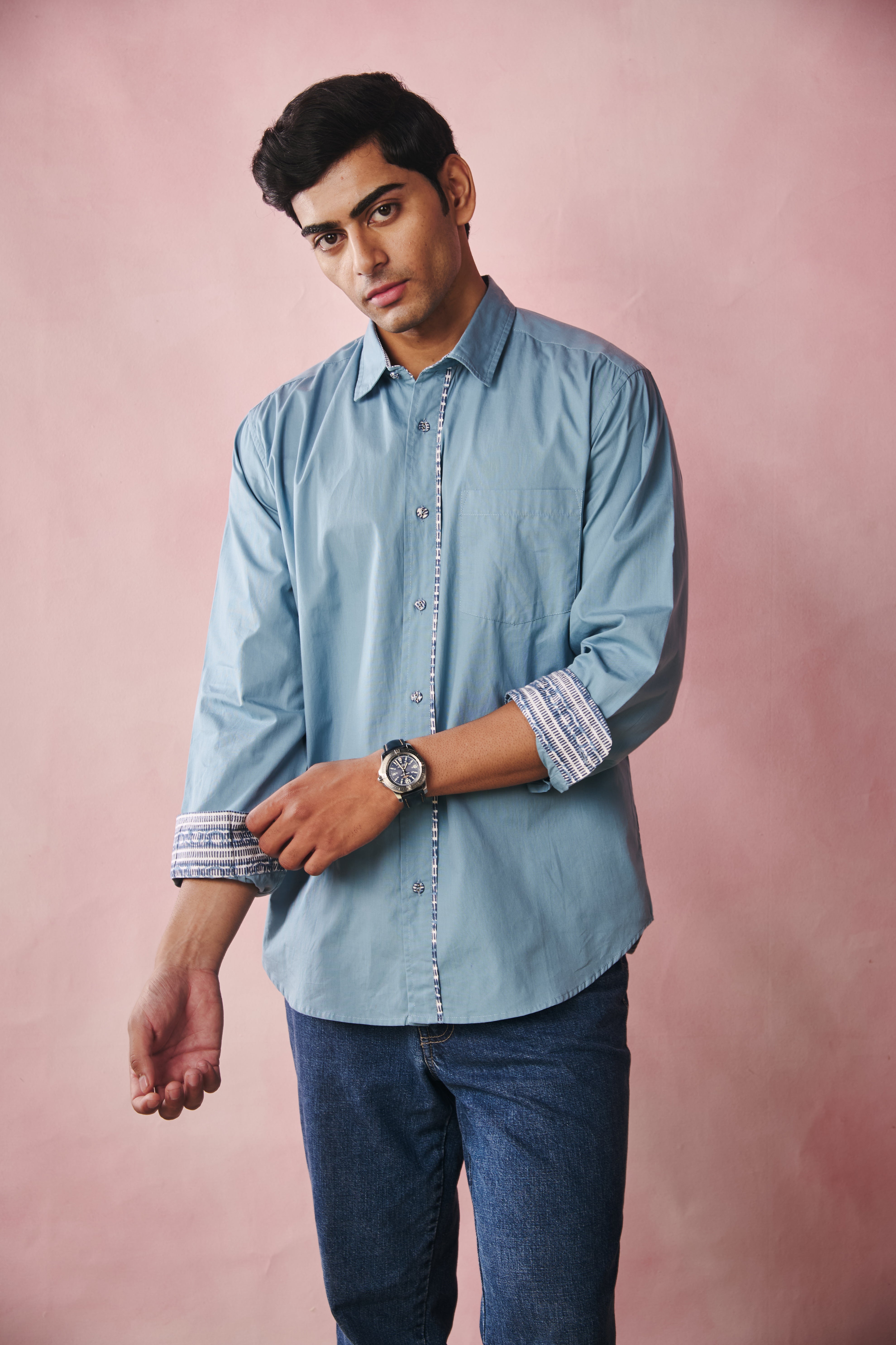 Full Sleeves Collar Shirt-Sky Blue
