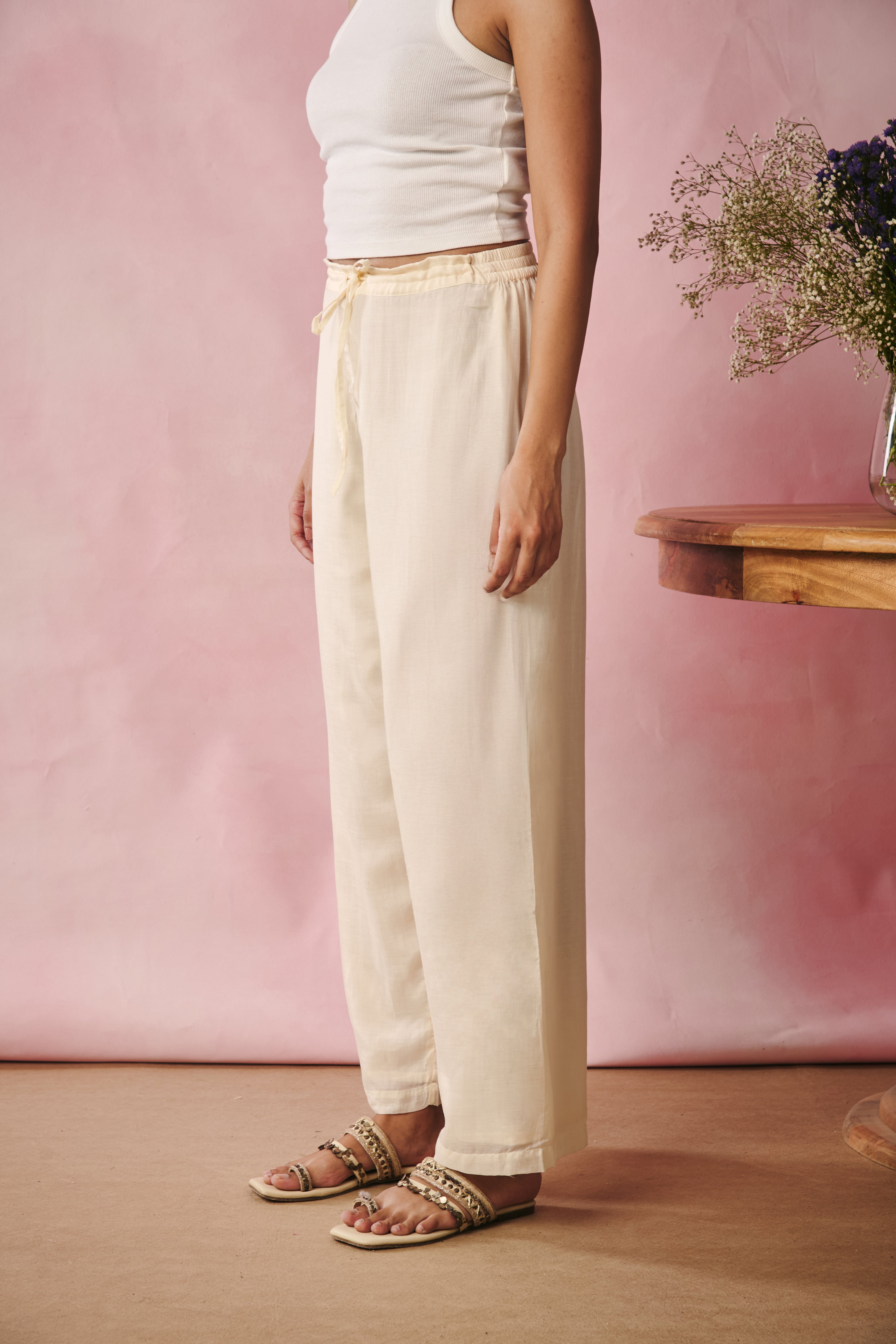 Wide Hem Pant-Cream
