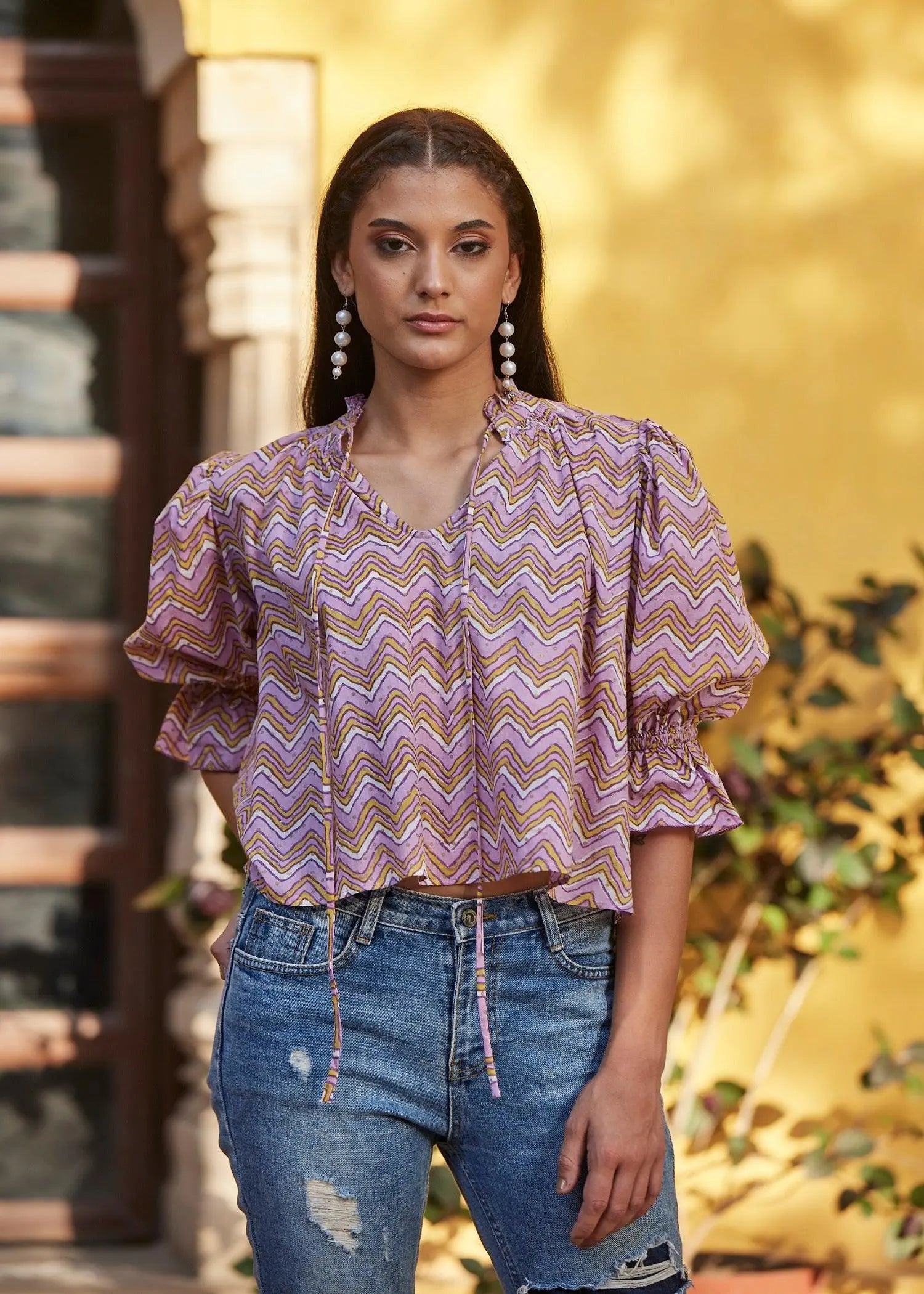 Lilac Voile Ruffle Collar Top | Feminine and Chic | Ratan Jaipur