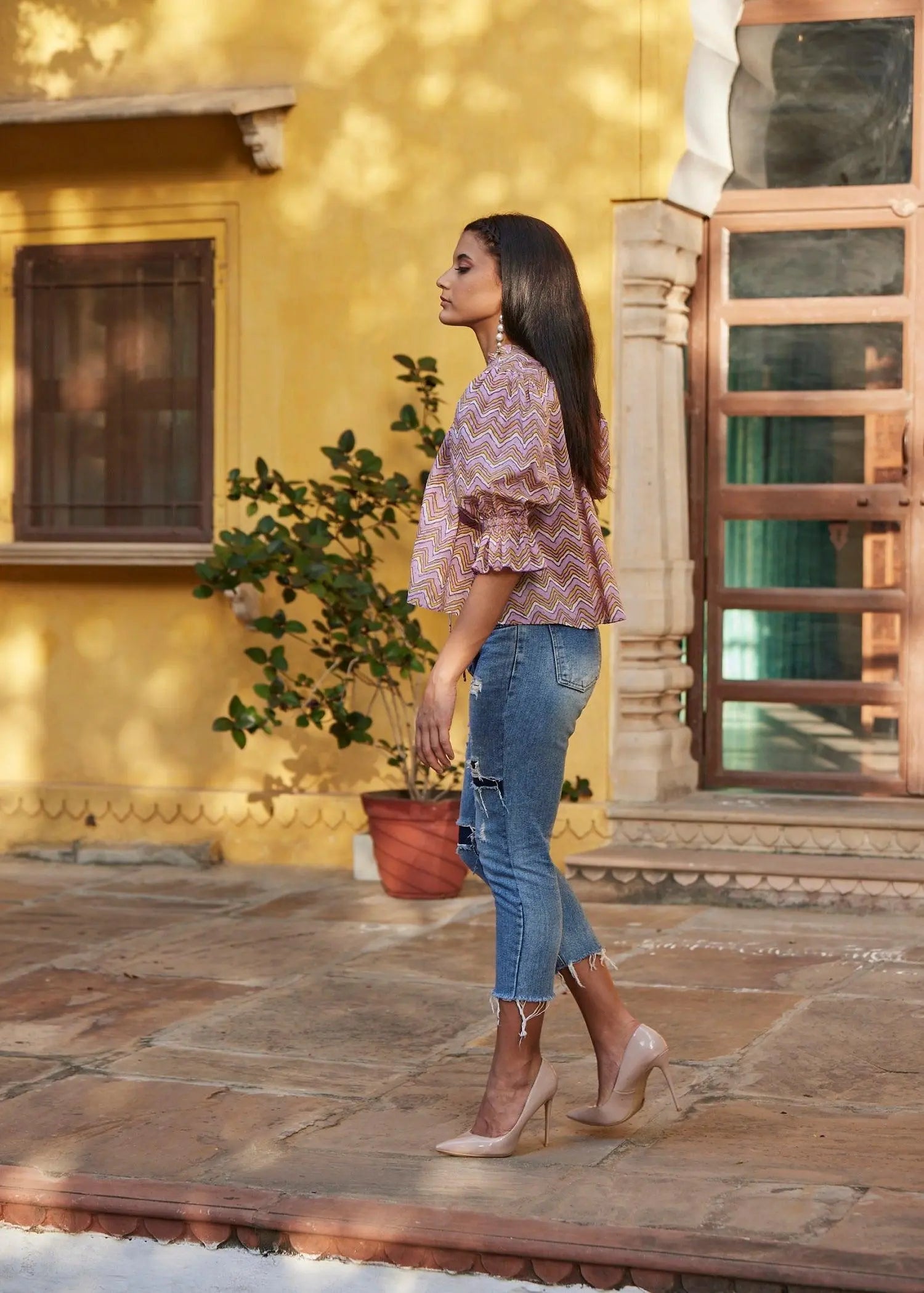 Lilac Voile Ruffle Collar Top | Feminine and Chic | Ratan Jaipur