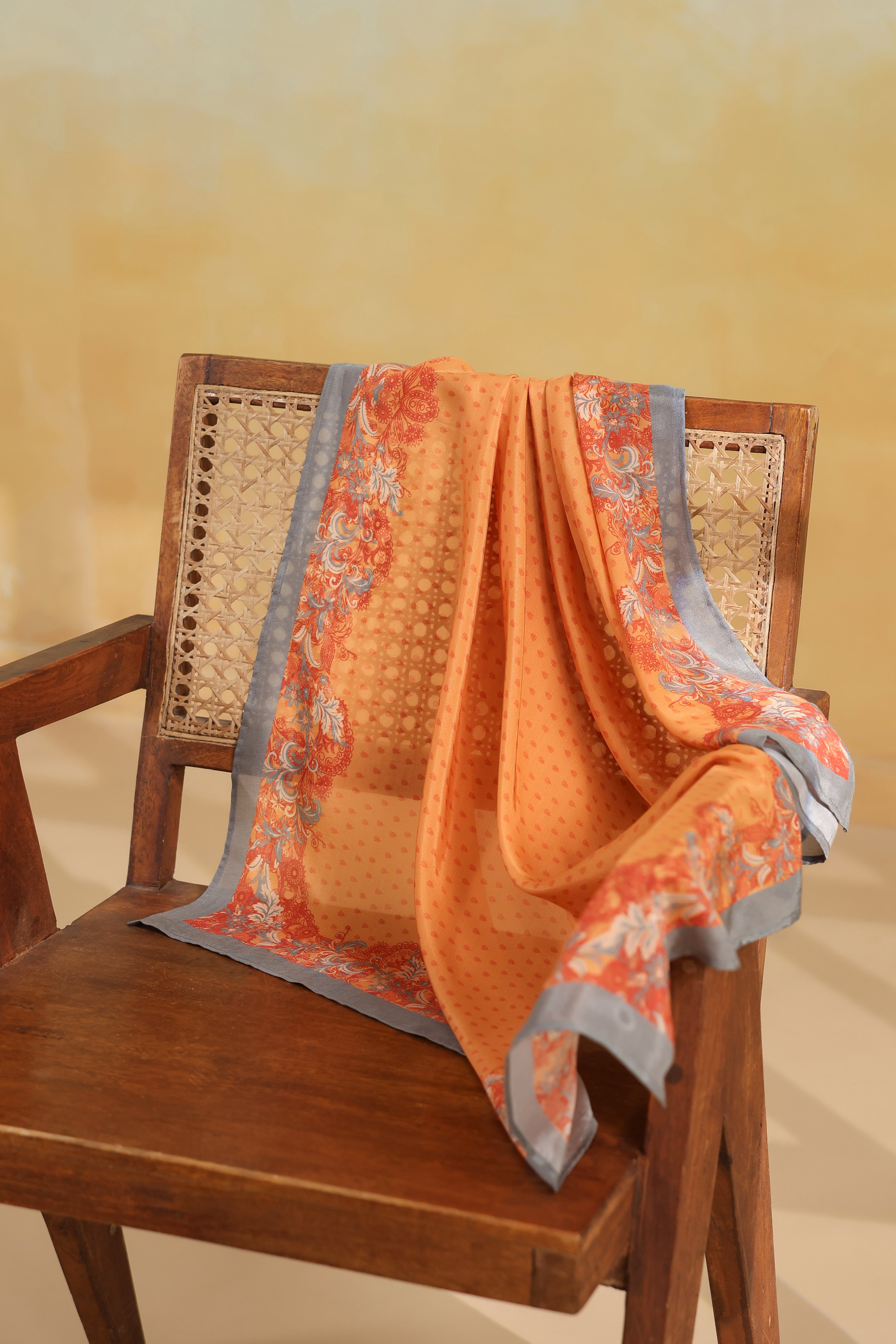 Engineered Border Scarf – Peach Caramel