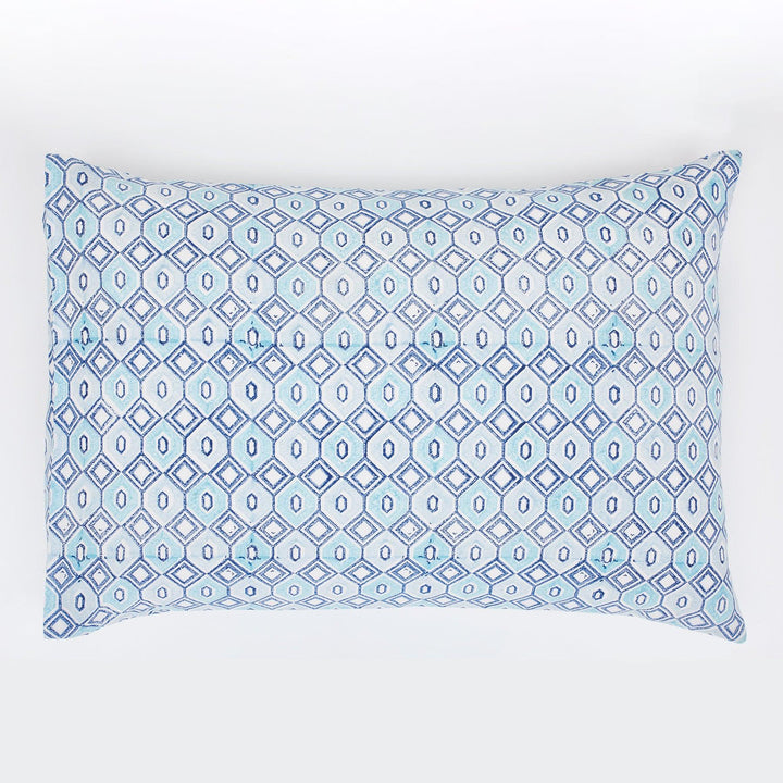 Geometric Aqua Blue Hand Block Print Cotton Pillow Cover