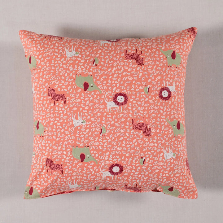 Jungle Safari/Stripes Peach Cotton Cushion Cover