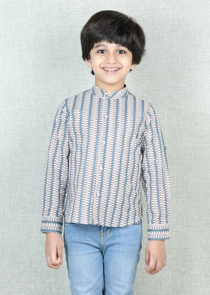 Moon Stripe Blue/Maroon Cotton Full Sleeves Shirt Baby Boy (6 Months -12 Years)