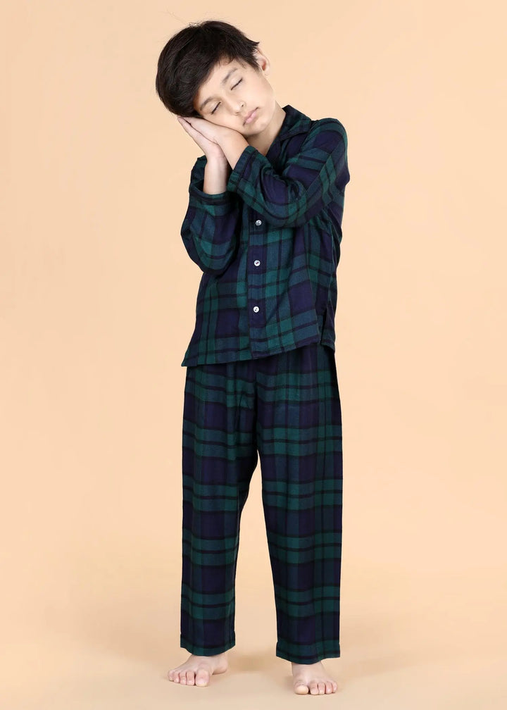 Merry Christmas Checks Teal Full Sleeves Nighsuit Unisex (1-12 Years)