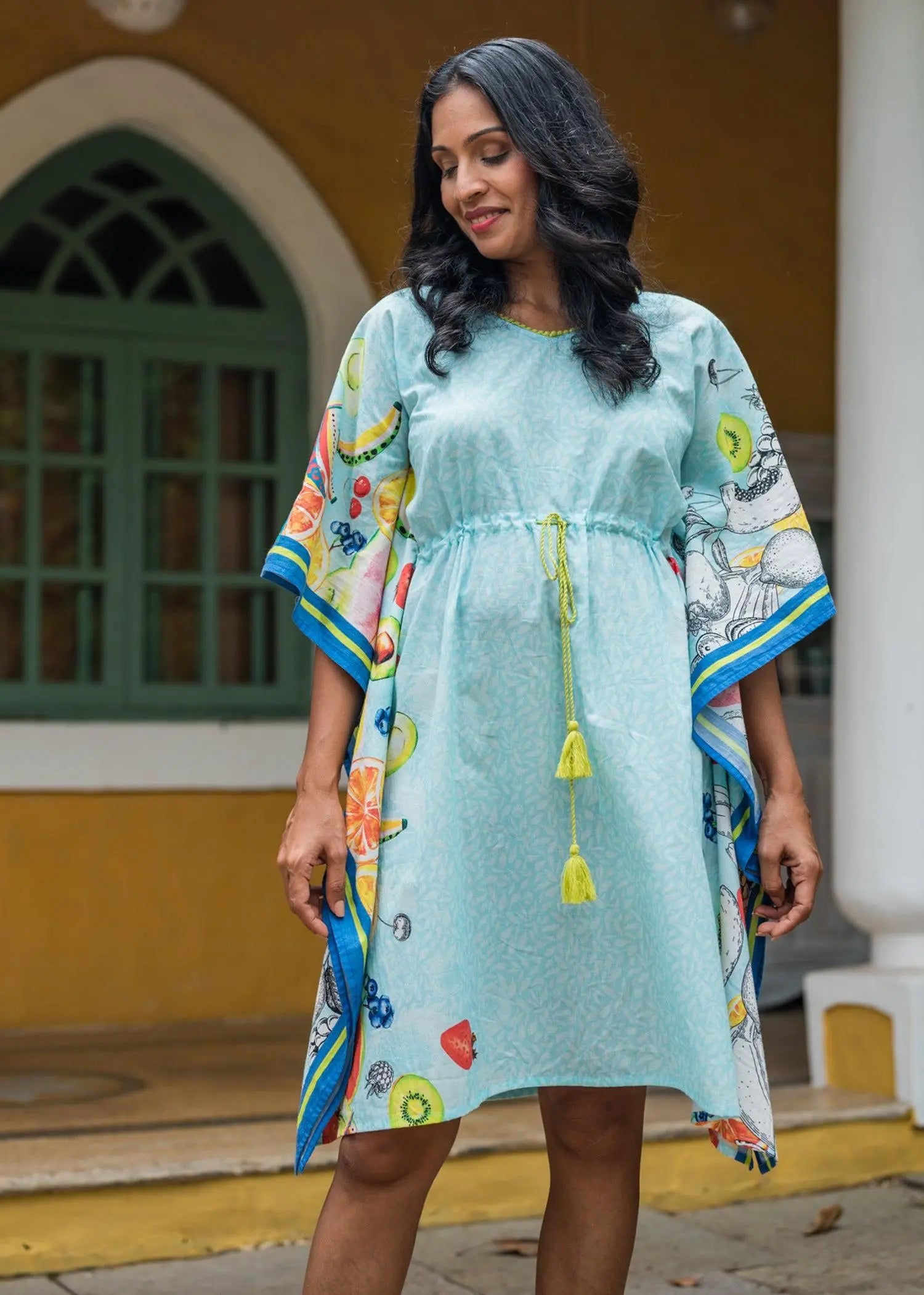 Blue Fruir Punch Short Cotton Kaftan