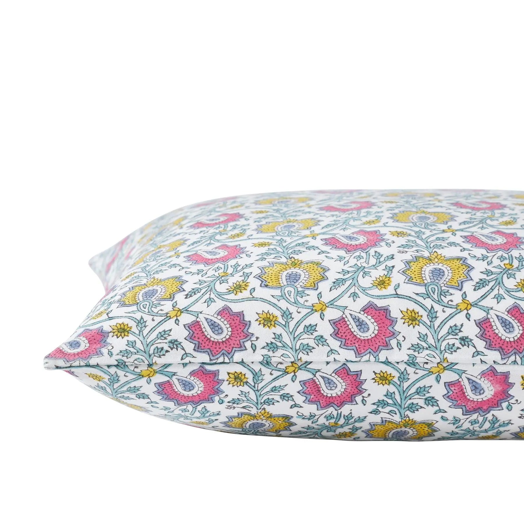 Eva Jaal Blue & Multi Hand Block Printed Cotton Cushion Cover