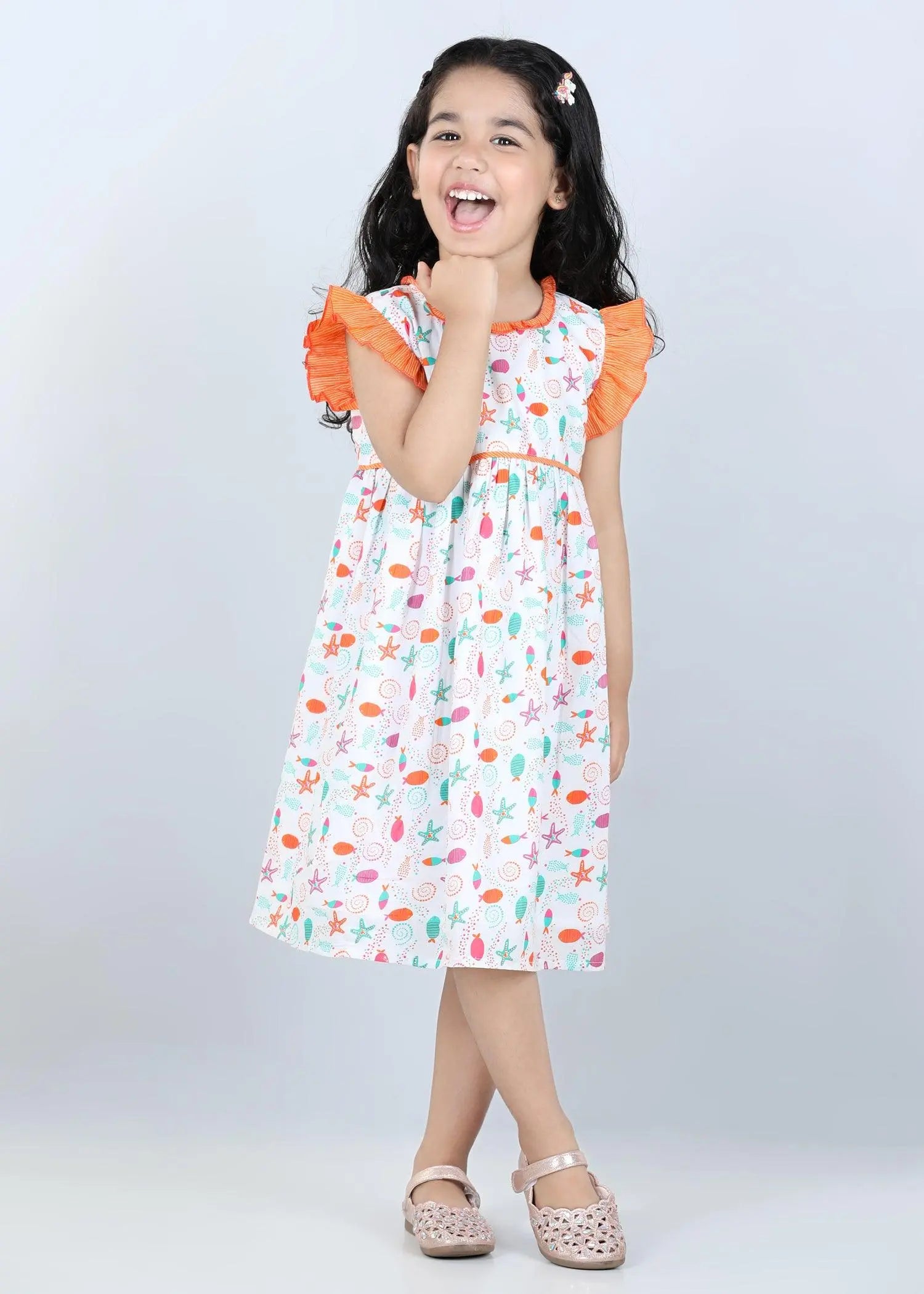 Marine White Takshita Cotton Dress (2-9 Years)