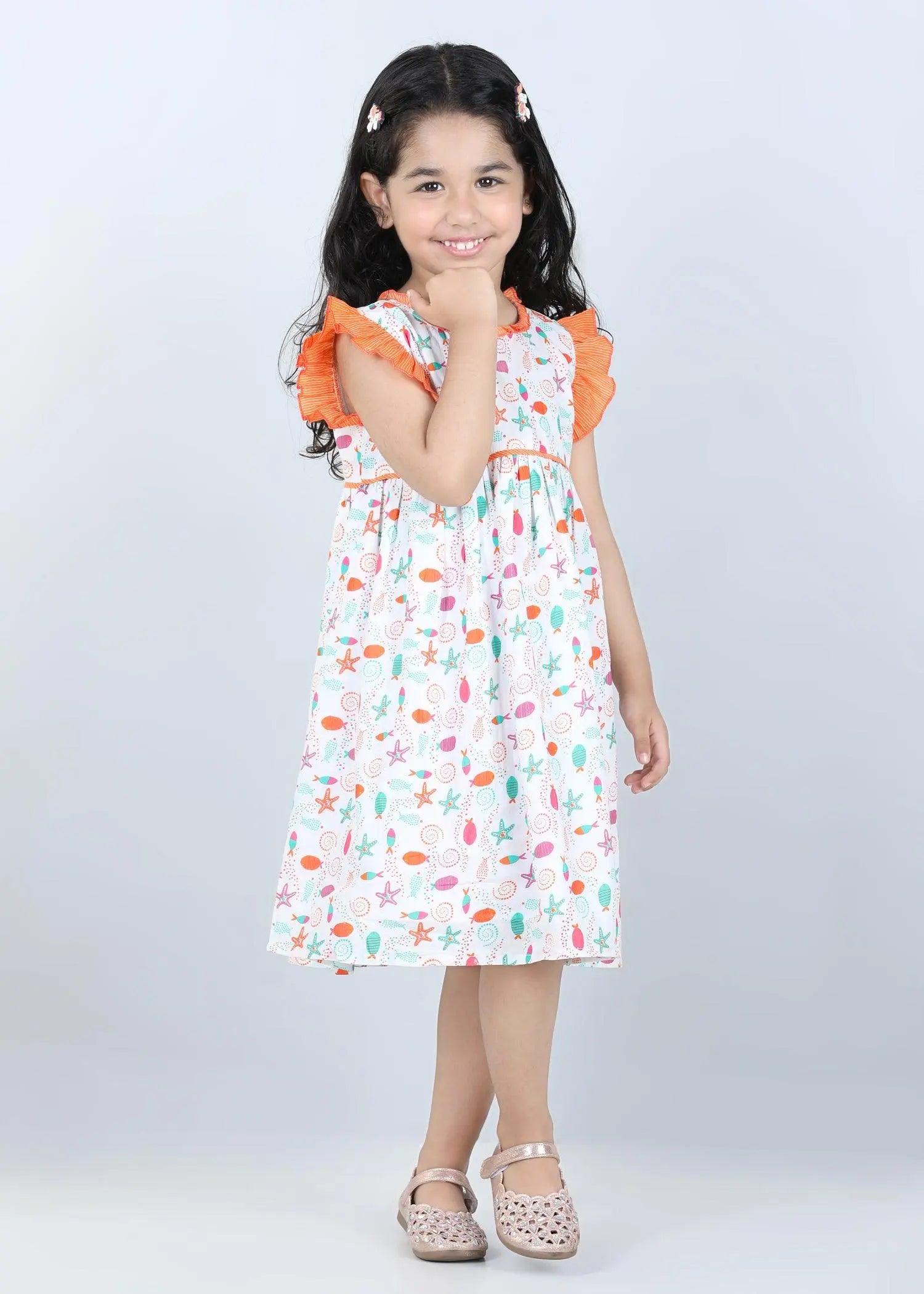 Marine White Takshita Cotton Dress (2-9 Years)