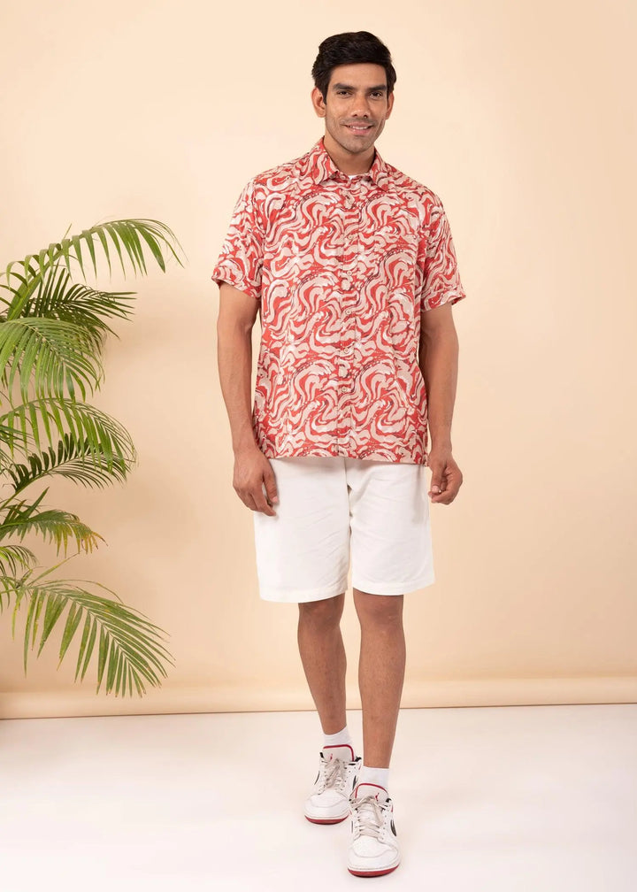Red Regular Cotton Half Sleeves Shirt