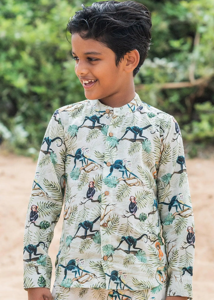 Green Monkey Cotton Boys Shirt (2-12YRS)