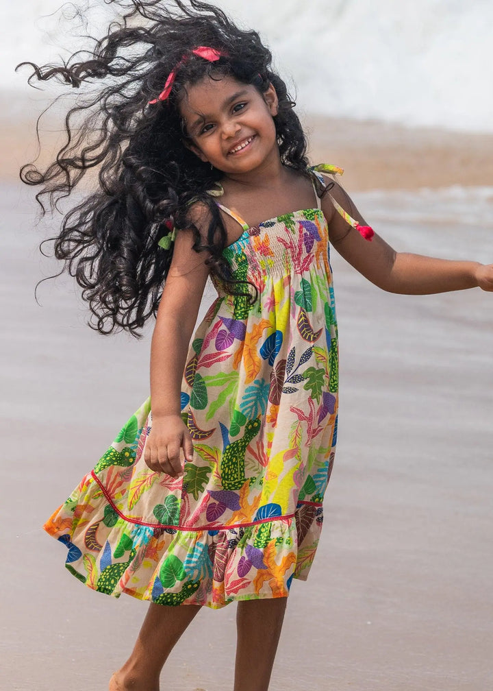 Beige Farm Rio Girls Cotton Sunflower Dress (2-9YRS)