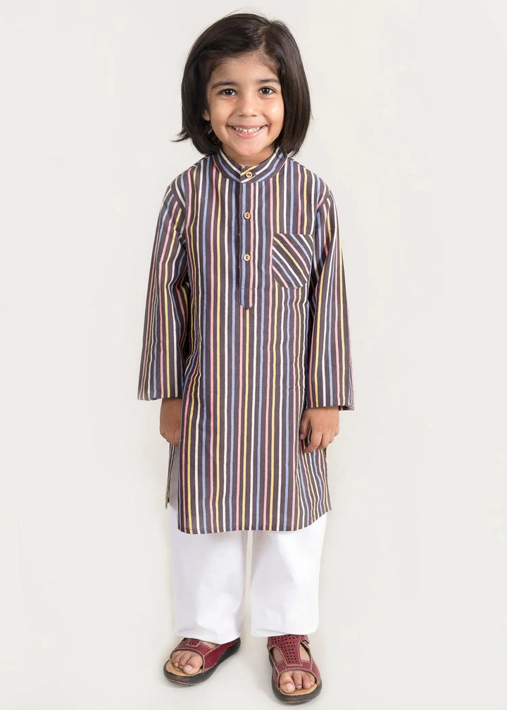 Stripes Brown Cotton Kurta Boy (2 Years to 12 Years)