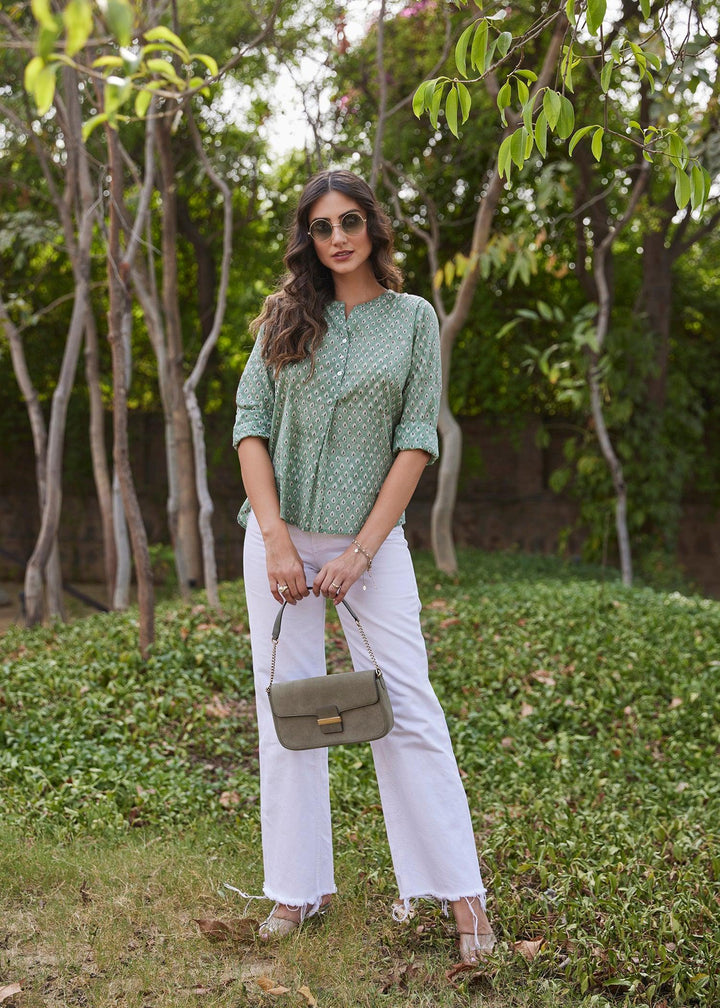 Sage Green Straight Voile Top