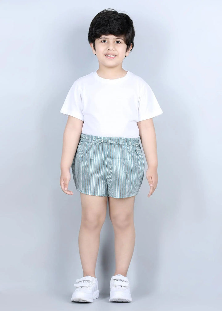 Stripes Green Cotton Snooze Shorts (1-14 Years)