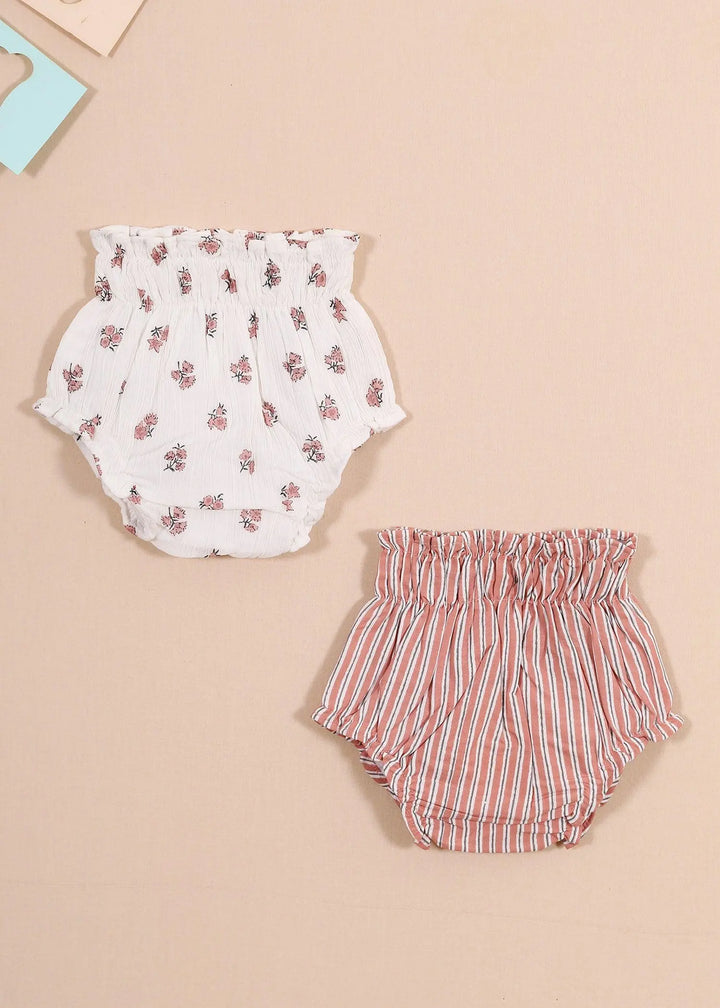 Holly/Stripes Pink Cotton Bloomers Set Of 2 (0-24 Months)