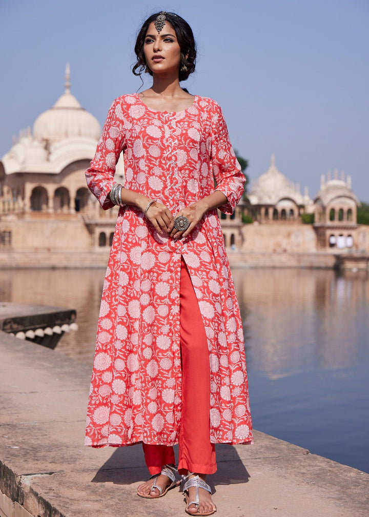 Red Flared Viscose Kurta