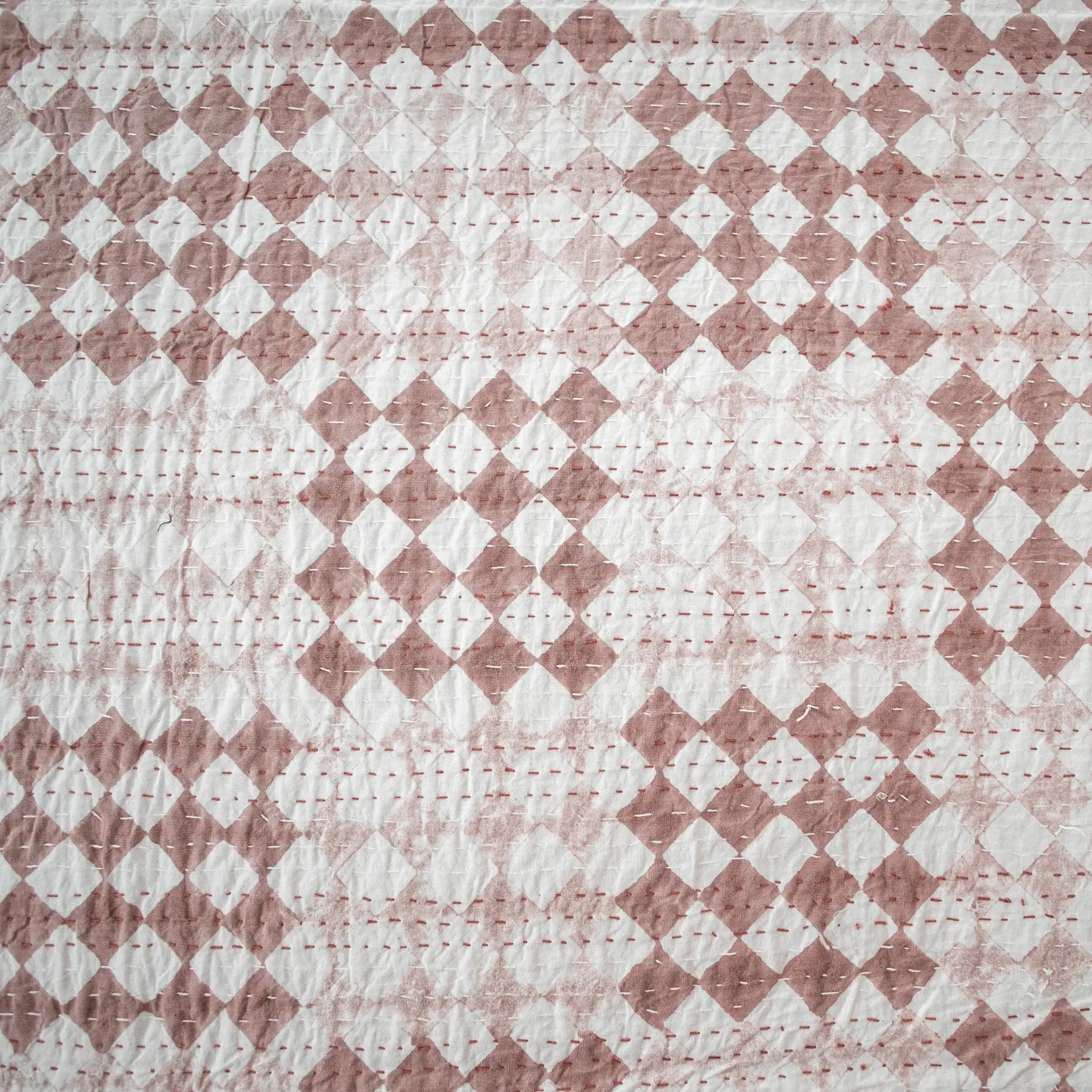 Pink Color Hand Block Printed Katha Bedcover with 2 Pillow Covers