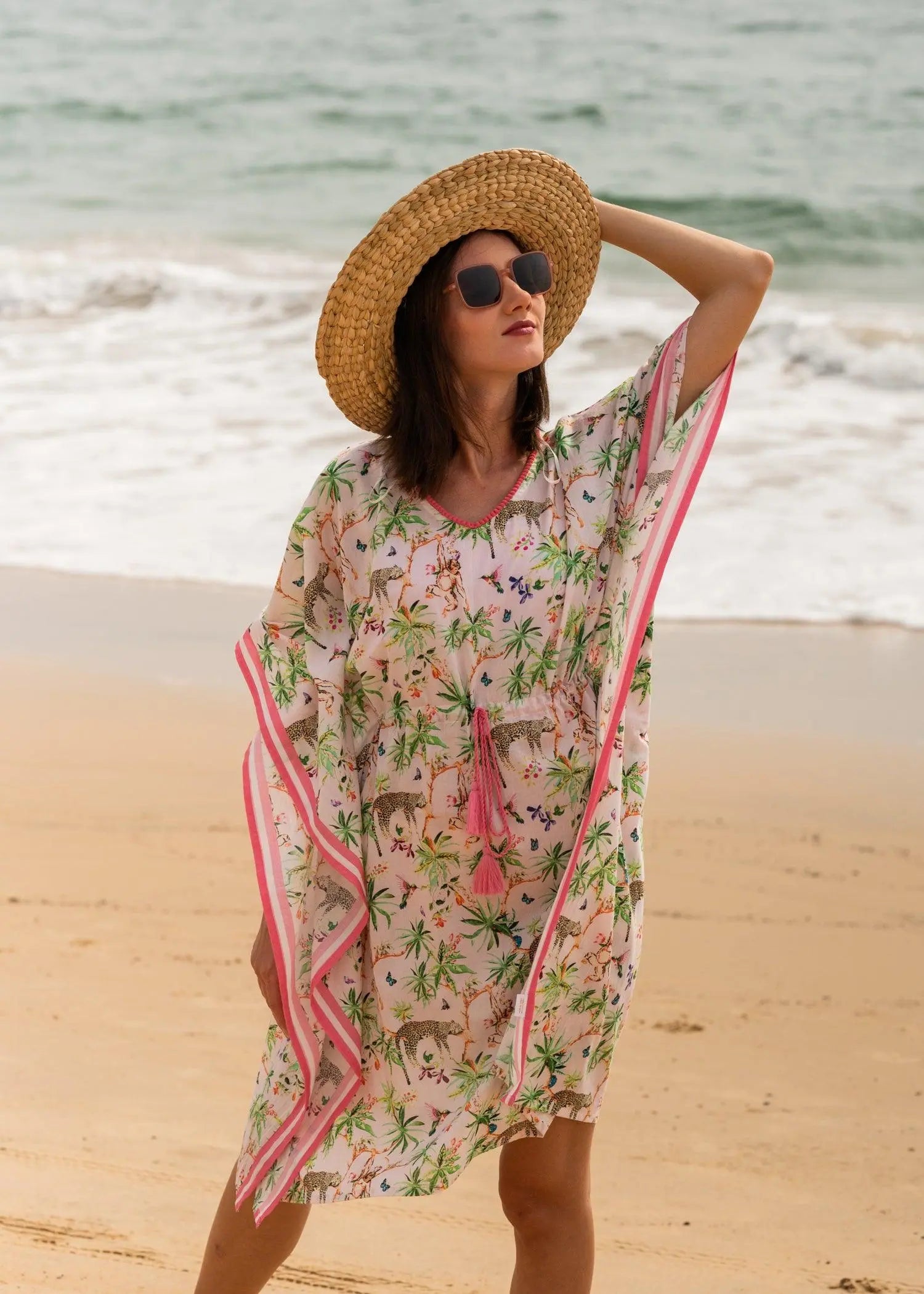 Pink Lazy Leopard Short Cotton Kaftan