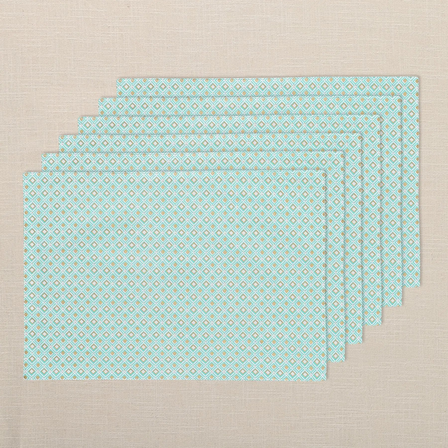 Geo Gold & Light Green Cotton Table Mat Set of 6