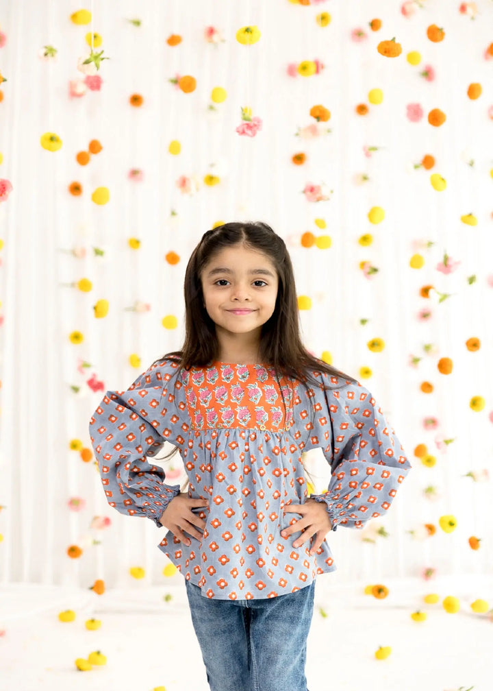 Orange/Blue Cotton Shimmer Top Girls (6 Months -12 Yrs)