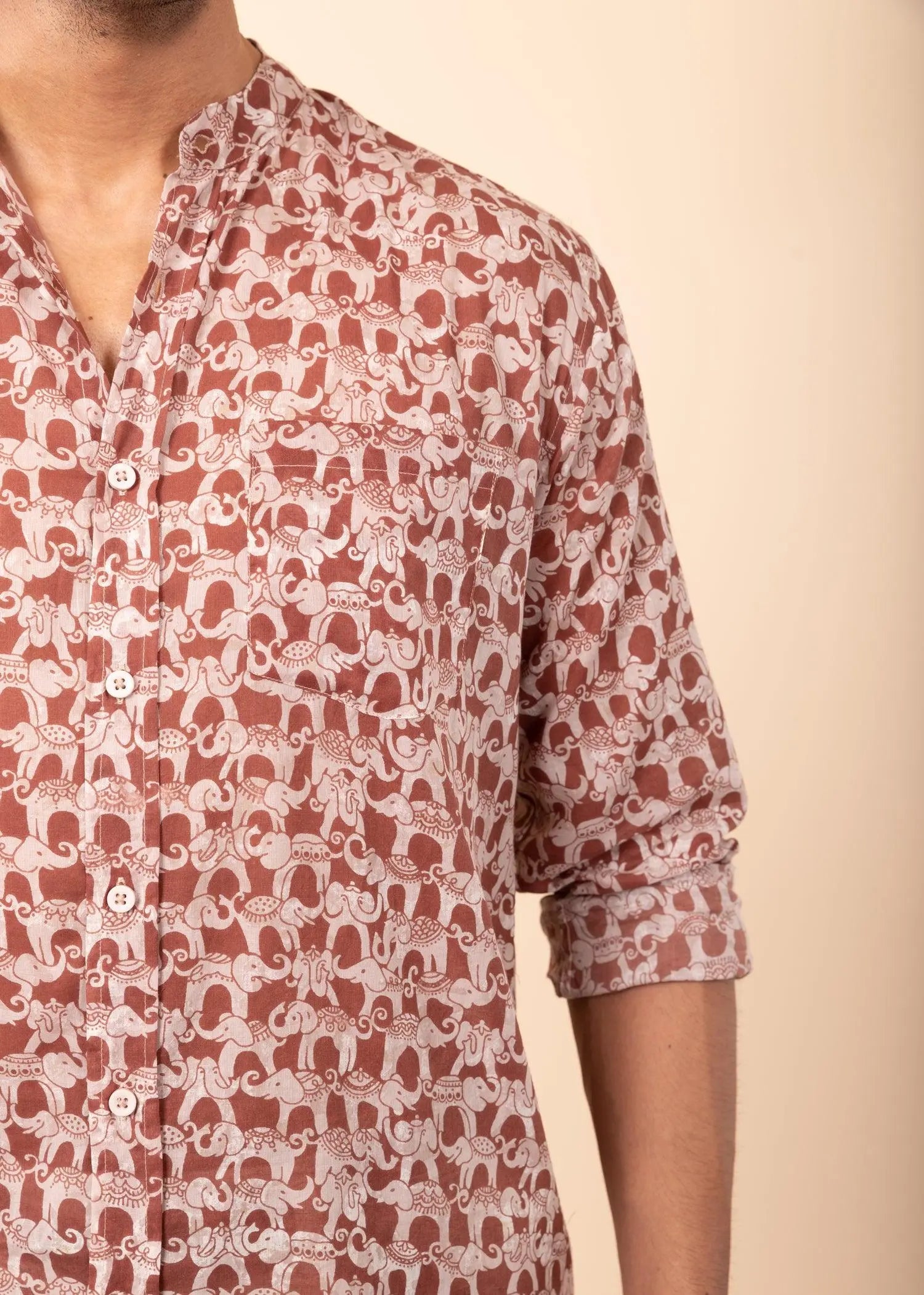 Brown Regular Cotton Full Sleeves Shirt
