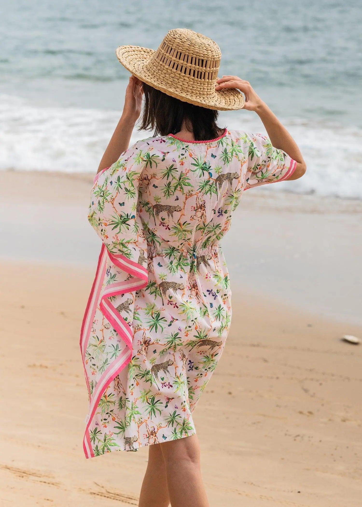 Pink Lazy Leopard Short Cotton Kaftan