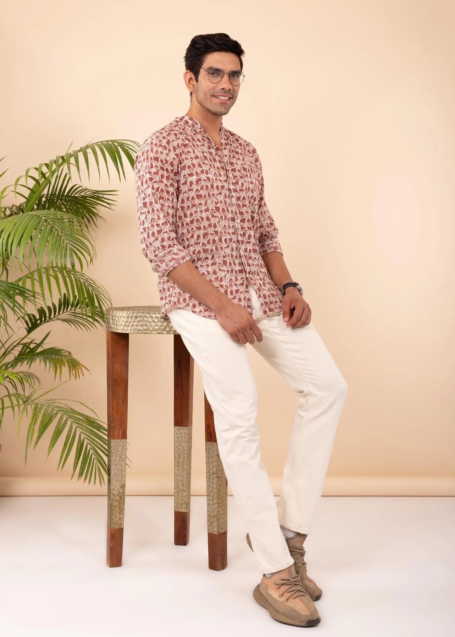 Brown Regular Cotton Full Sleeves Shirt