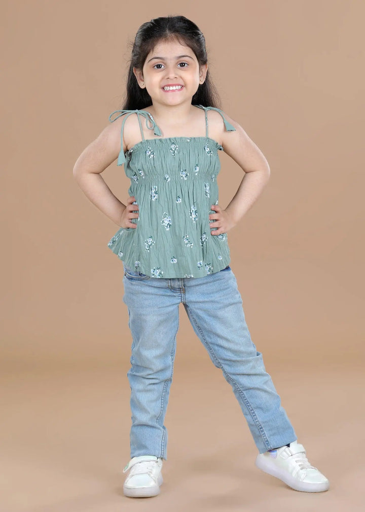 Lily Bunch Green Ira Cotton Top Girl (2-12 Years)