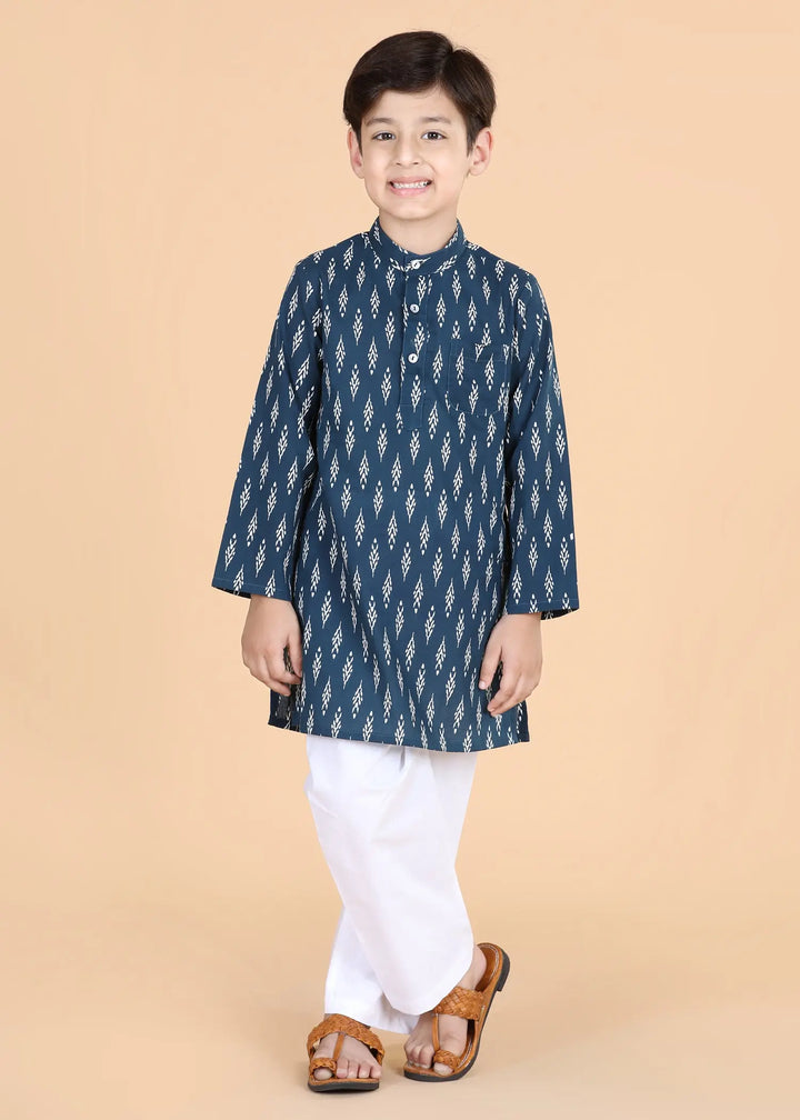 Navy Cotton Full Sleeve Kurta Boys (2-12 Yrs)