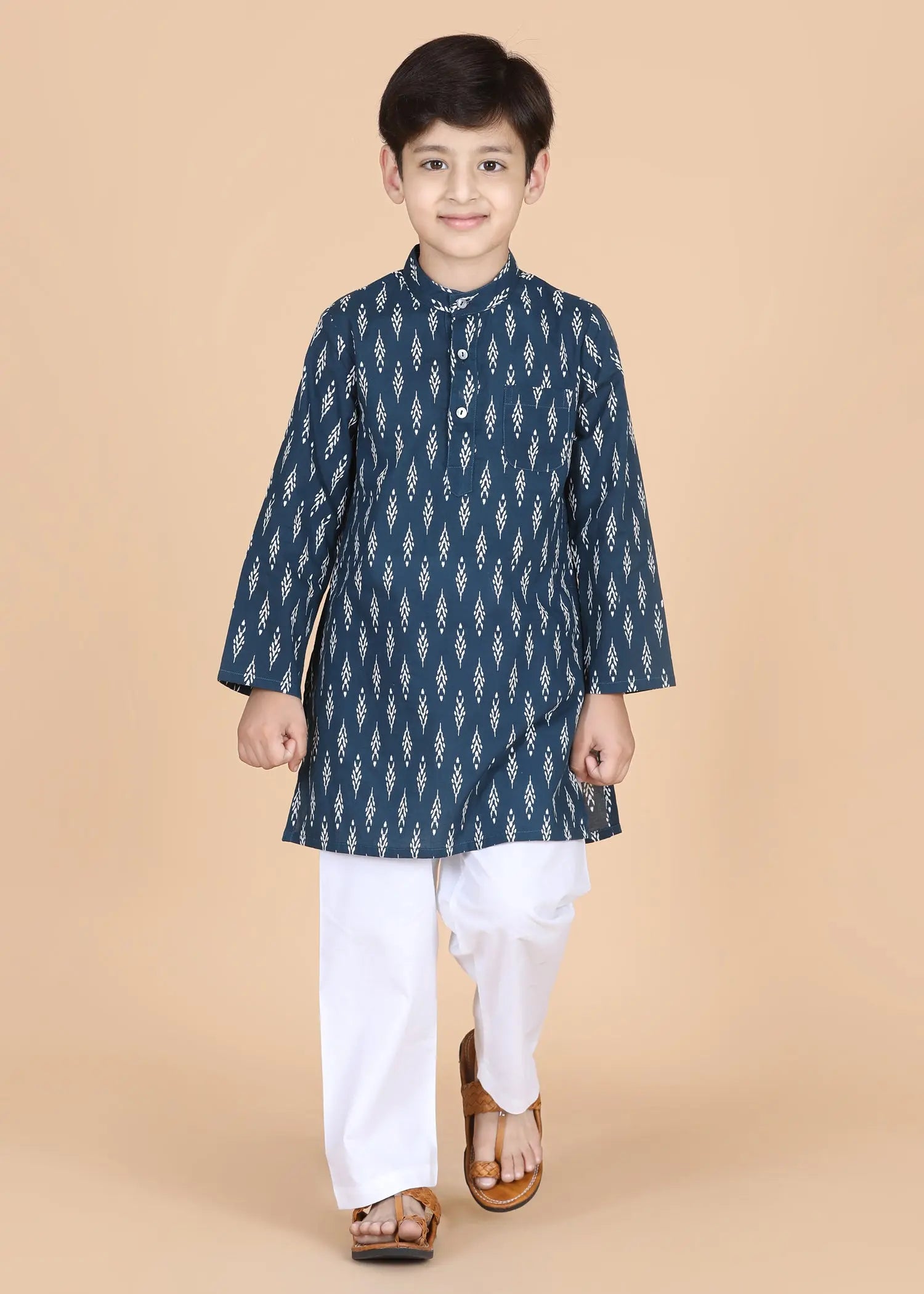Navy Cotton Full Sleeve Kurta Boys (2-12 Yrs)