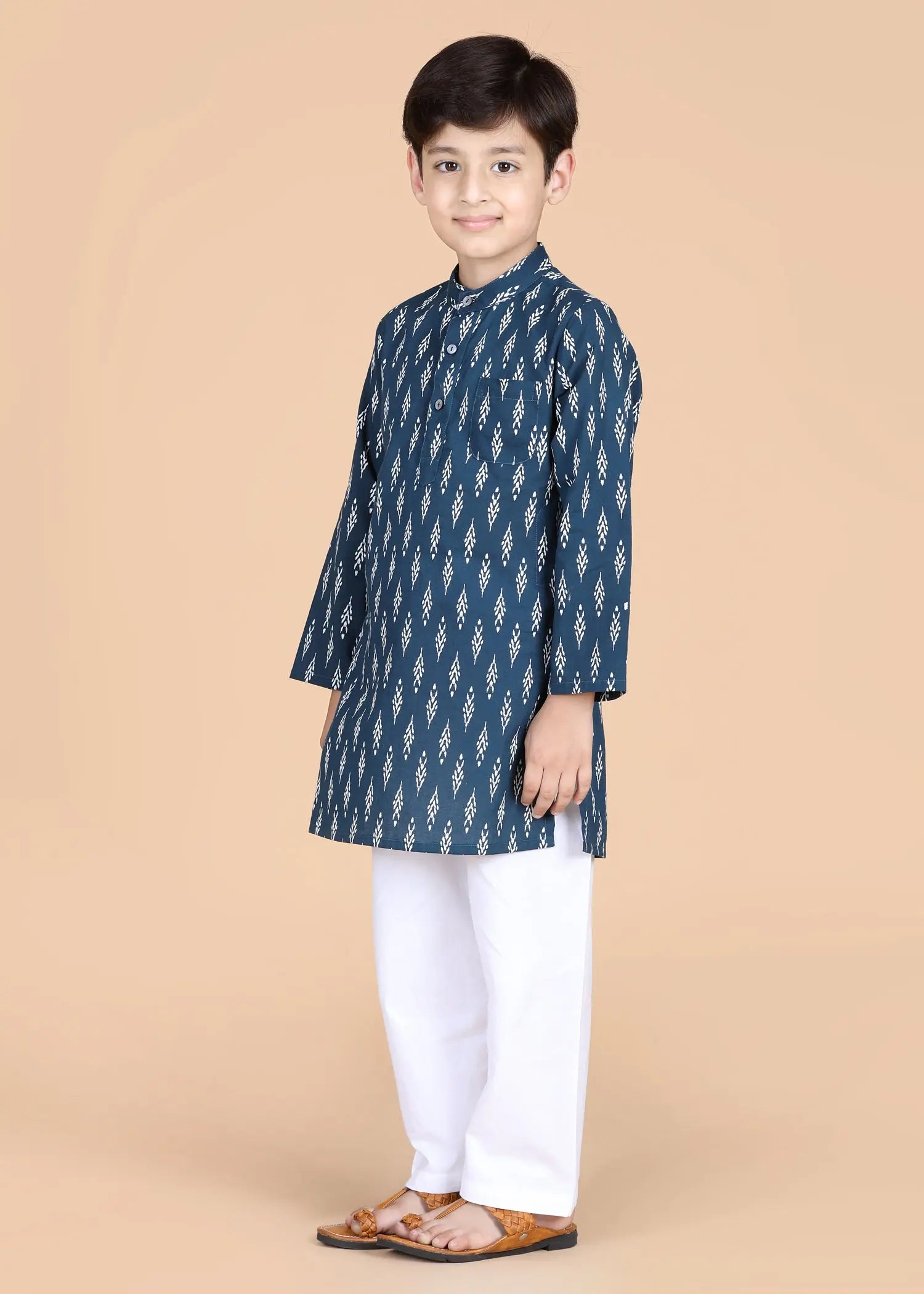 Navy Cotton Full Sleeve Kurta Boys (2-12 Yrs)