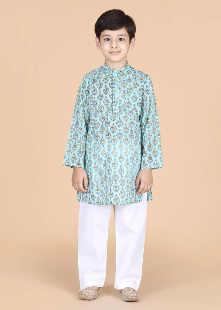 Blue Cotton Full Sleeve Kurta Boys (2-12 Yrs)