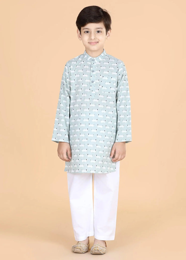 Dachshund Grey Cotton Kurta Boys (2-12 Yrs)