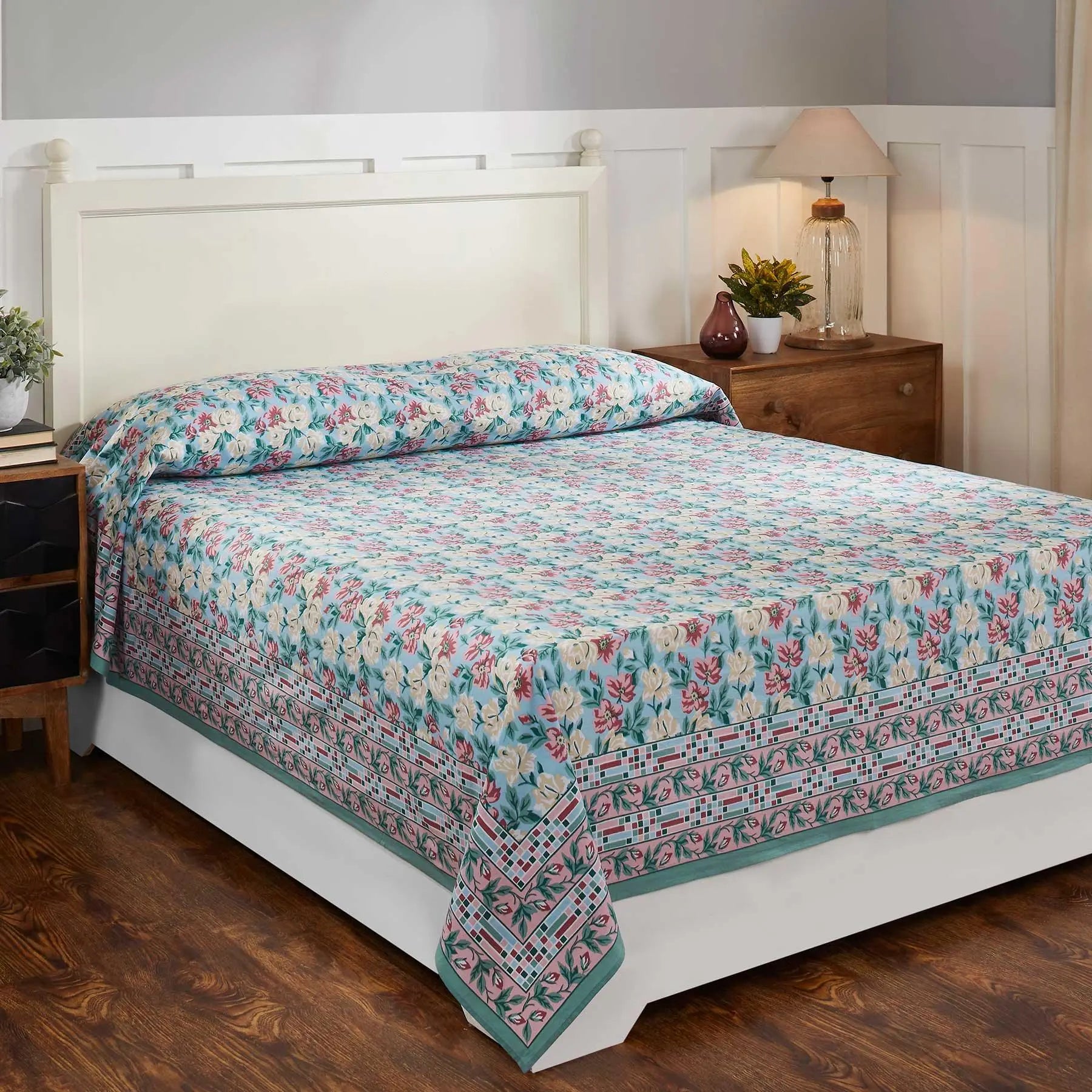 Italian Rose Multi Screen Printed Cotton Bed Cover
