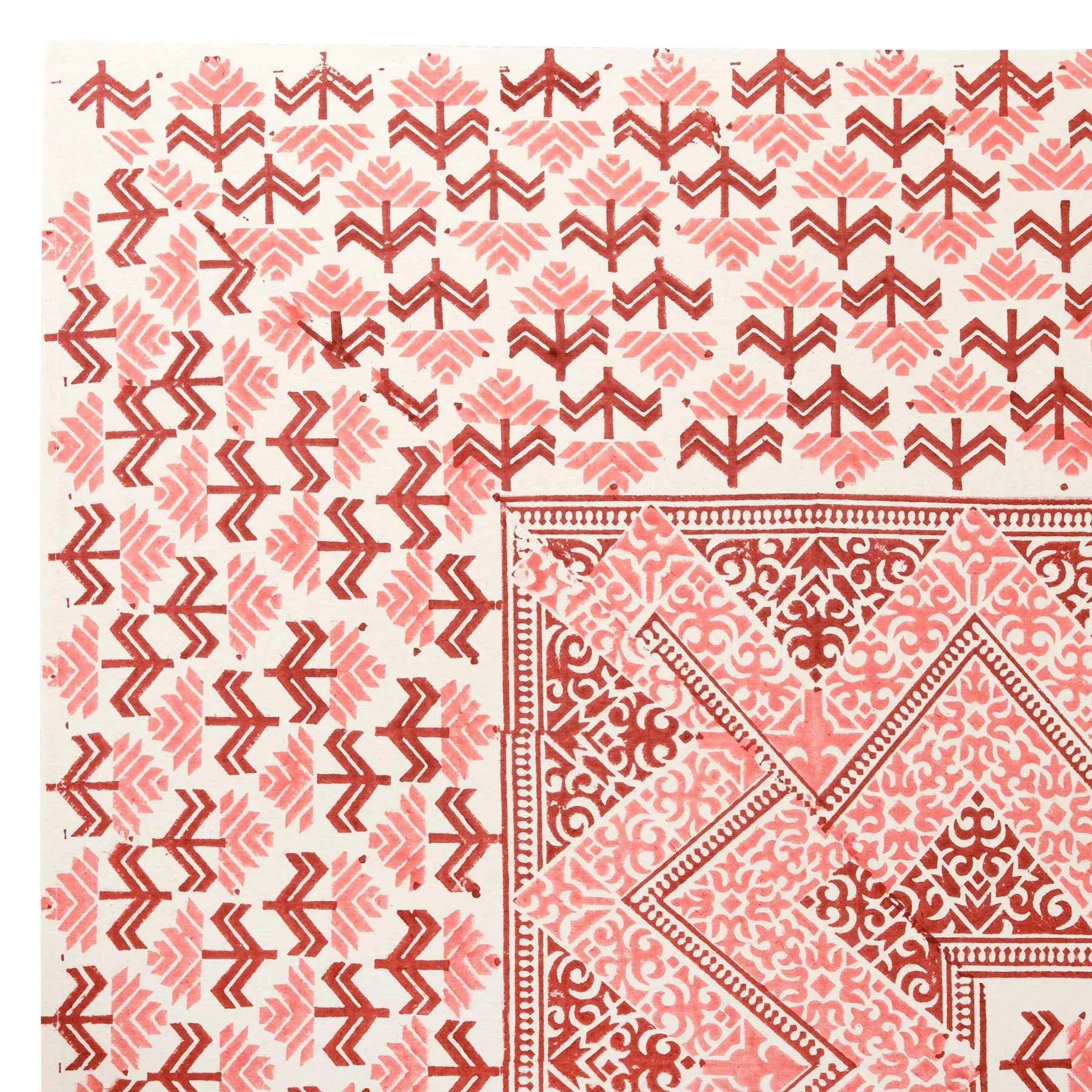 Phulkari Pink / Maroon Hand Block Printed Cotton Bed Cover