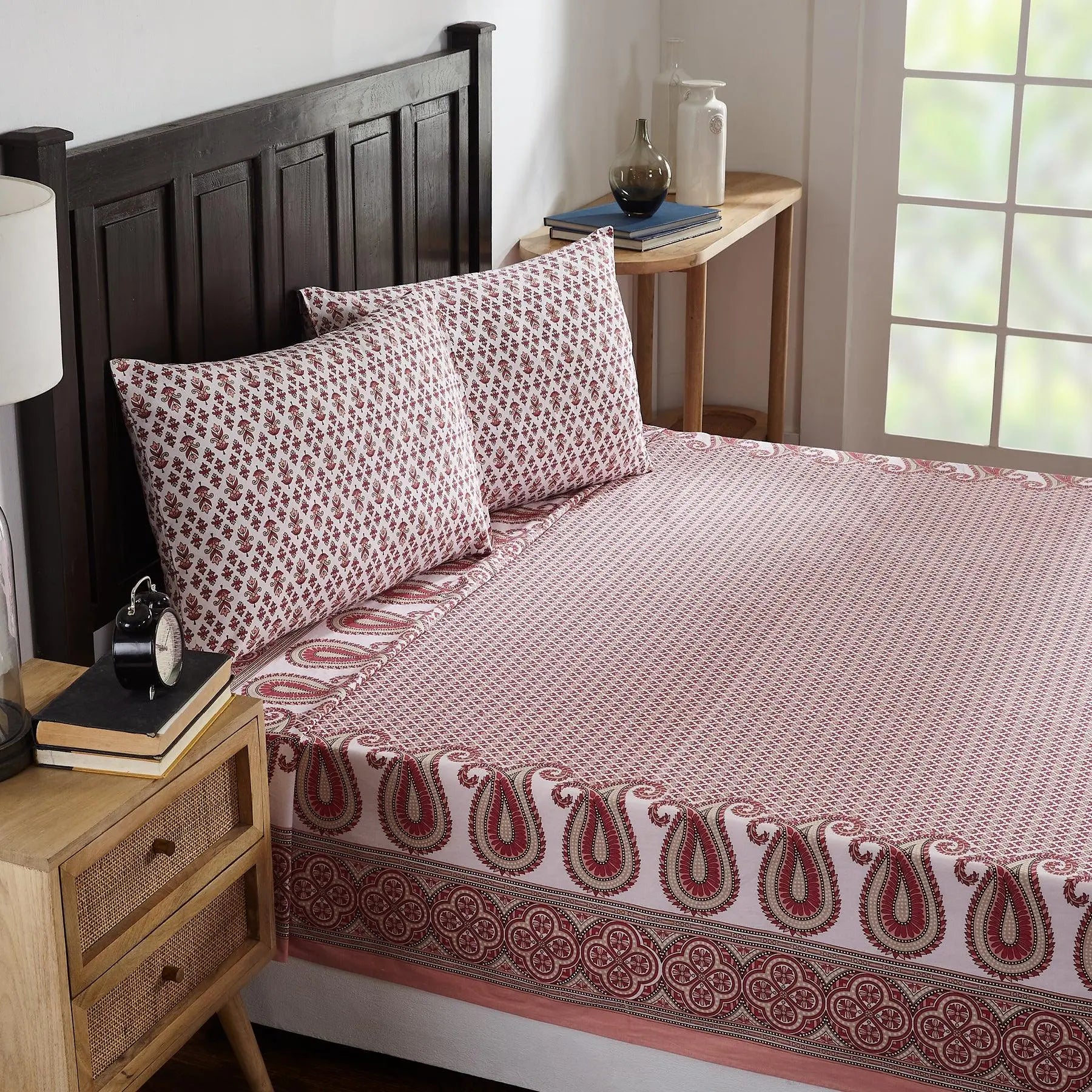 Paisley Pink Screen Print Cotton Bed Cover