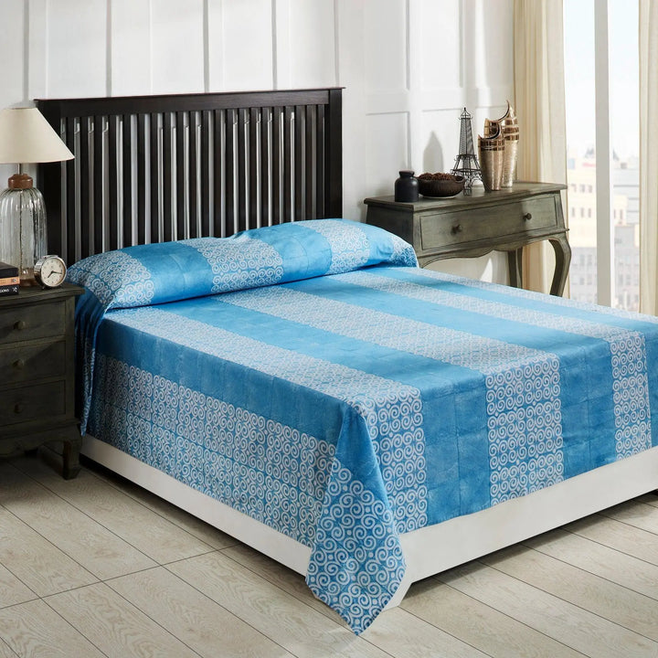 Spiral Blue Hand Block Print Cotton Bed Cover