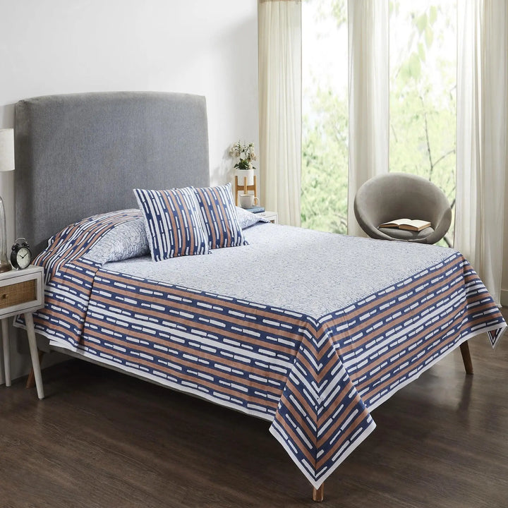 Tejas Peach & Blue Hand Block Print Cotton Bedcover