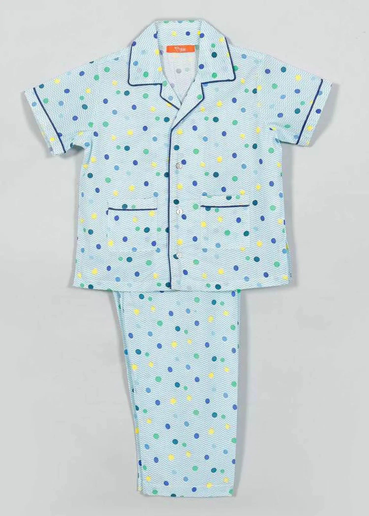 Chevron Dots Blue Cotton Half Sleeve Nightsuit Boy (0-12 Years)