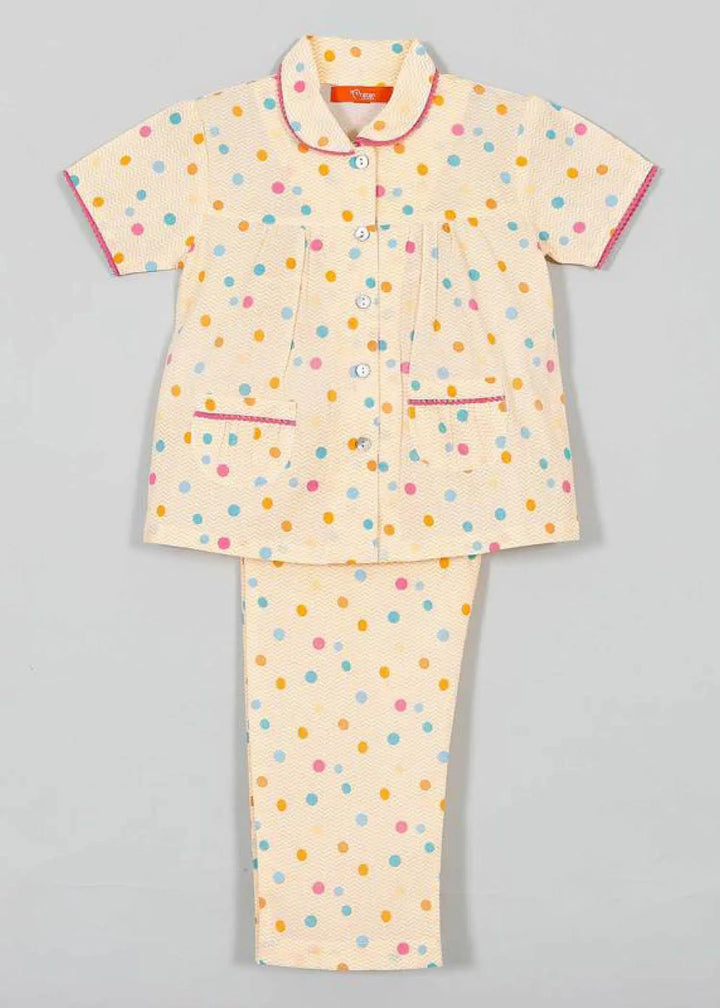 Chevron Dots Orange Half Sleeve Cotton Nightsuit Girl (0-12 Years)