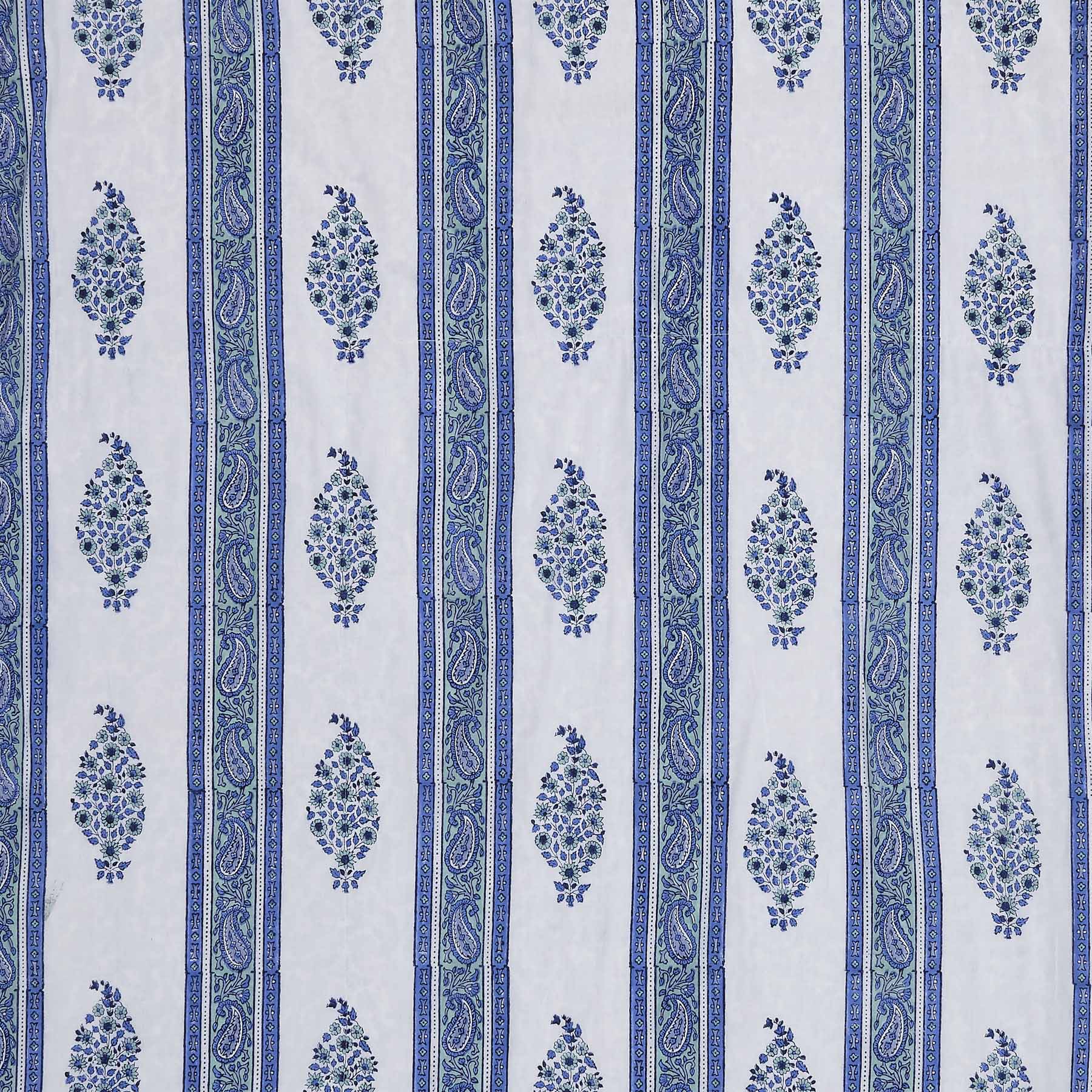 Pineapple Paisley Blue Hand Block Print Cotton Dohar
