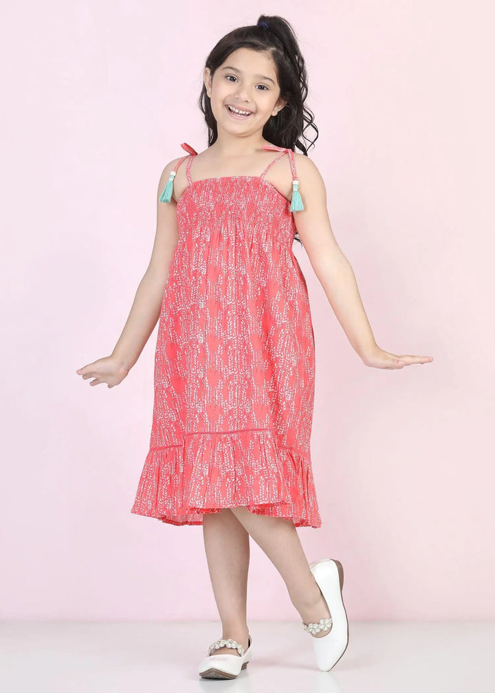 Sunflower Leaves Pink Cotton Dress Girl (2 to 9 Years)